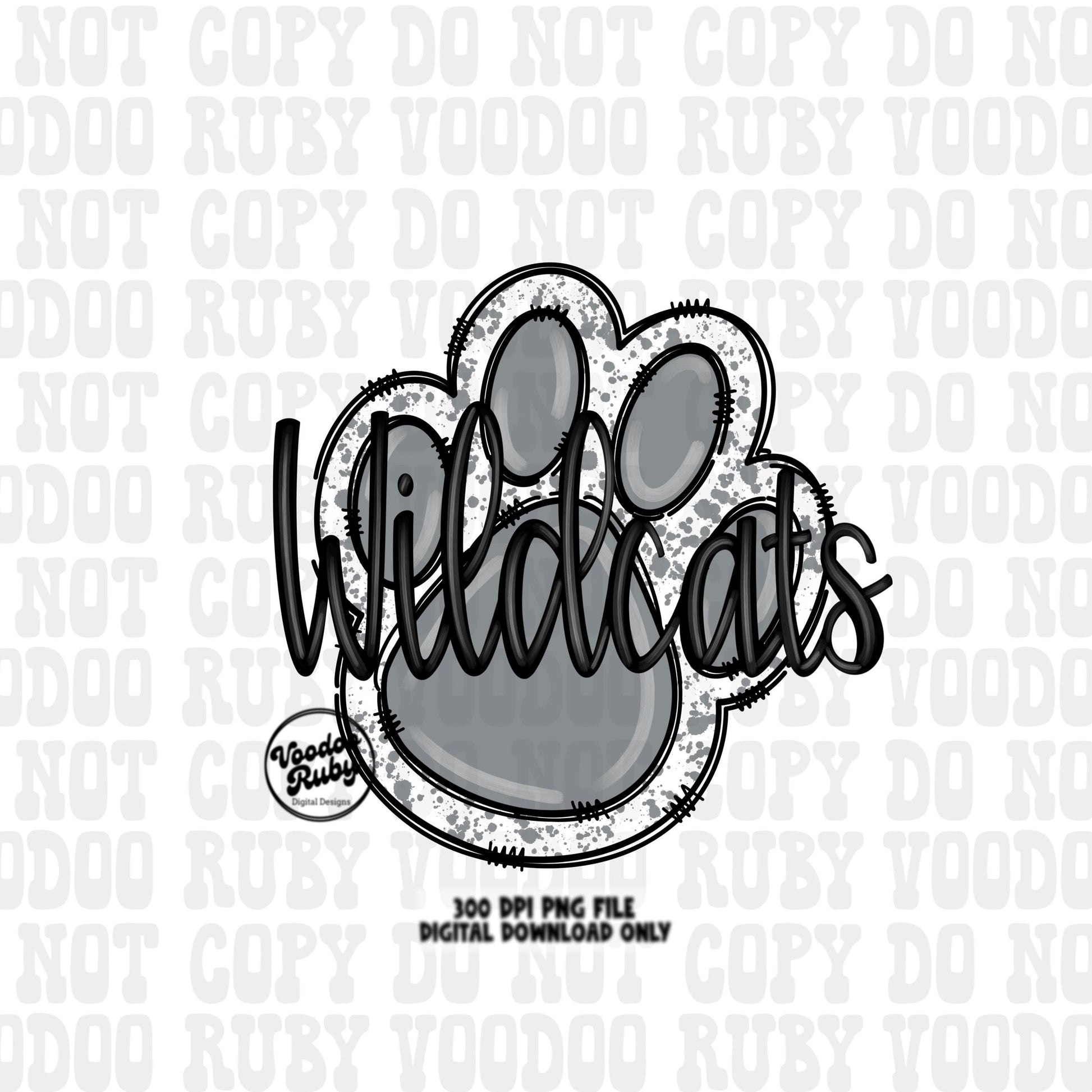 Wildcats Paw Print PNG Sublimation Design | Hand Drawn Digital Download | Football PNG | Gray Paw Print | Printable