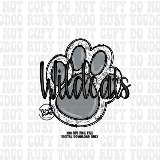 Wildcats Paw Print PNG Sublimation Design | Hand Drawn Digital Download | Football PNG | Gray Paw Print | Printable