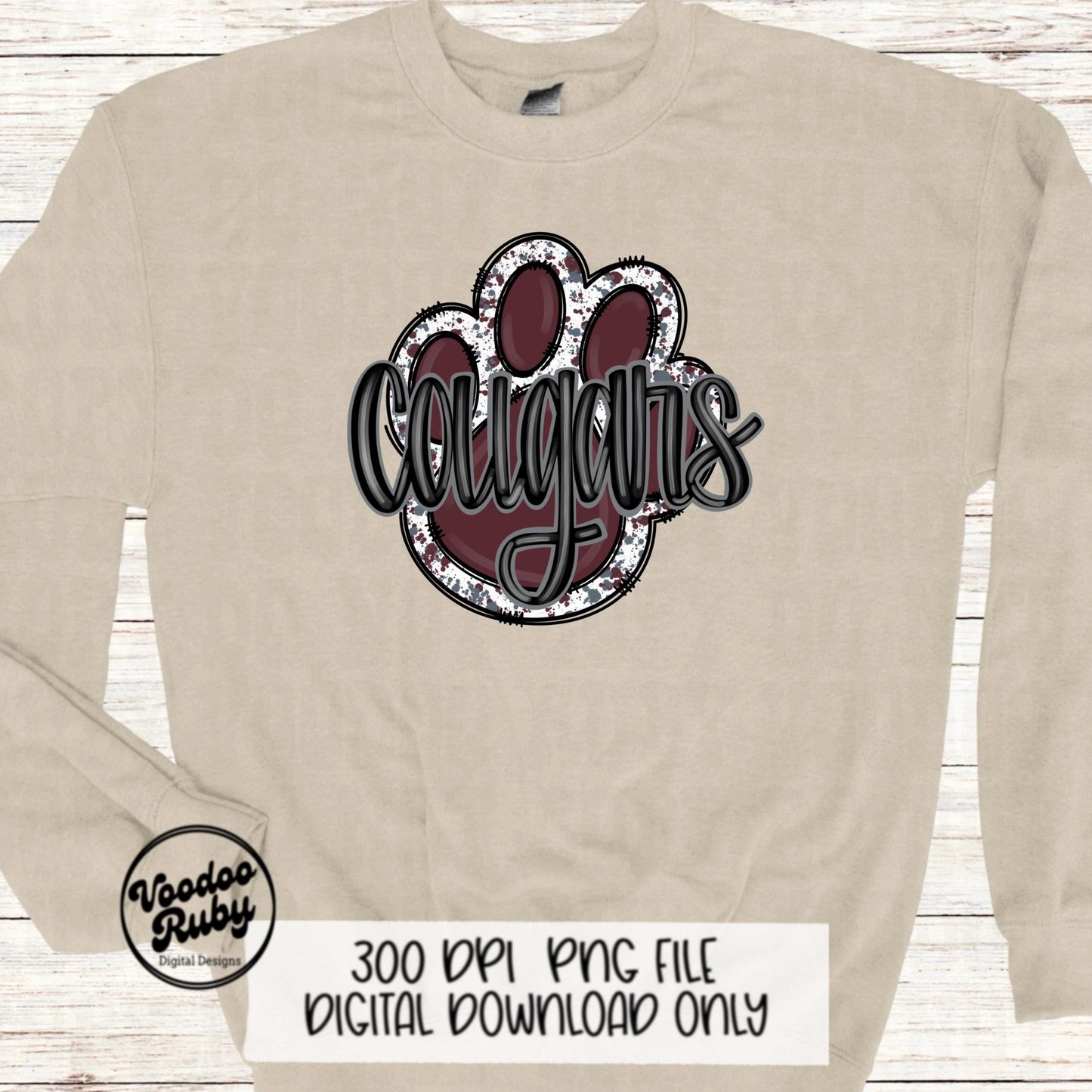 Cougars PNG Design Sublimation Hand Drawn Digital Download Football PNG Paw Maroon Silver Cougars Football DTF Printable