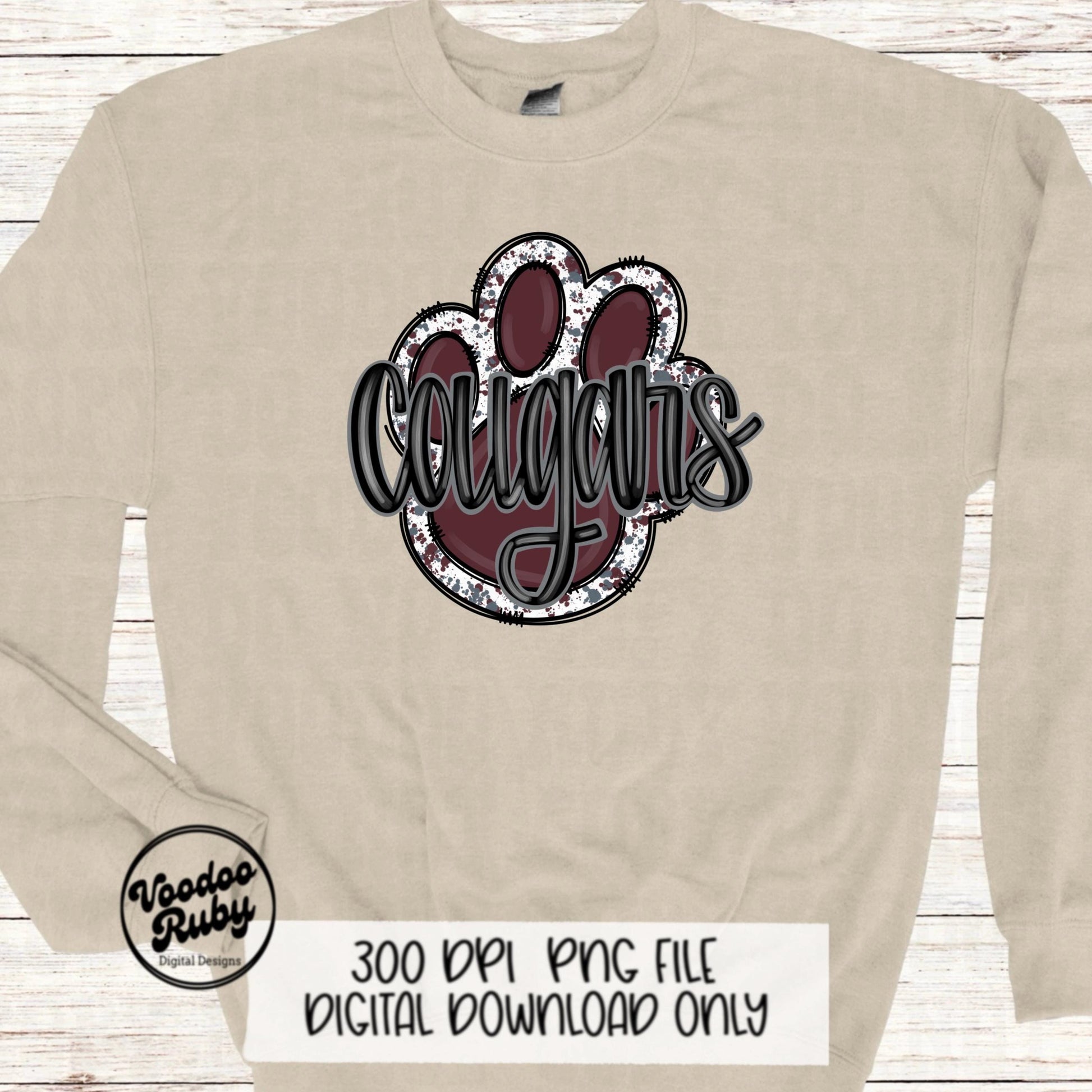 Cougars PNG Design Sublimation Hand Drawn Digital Download Football PNG Paw Maroon Silver Cougars Football DTF Printable