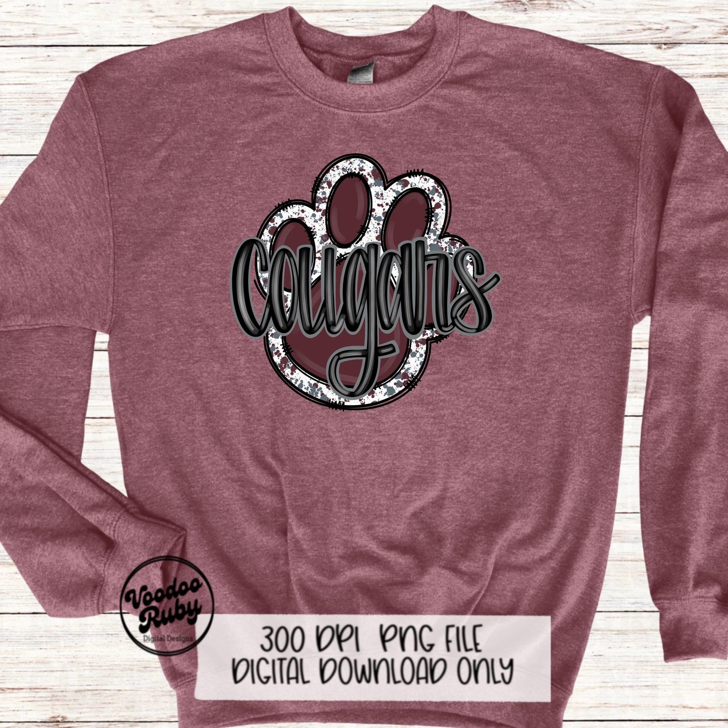 Cougars PNG Design Sublimation Hand Drawn Digital Download Football PNG Paw Maroon Silver Cougars Football DTF Printable