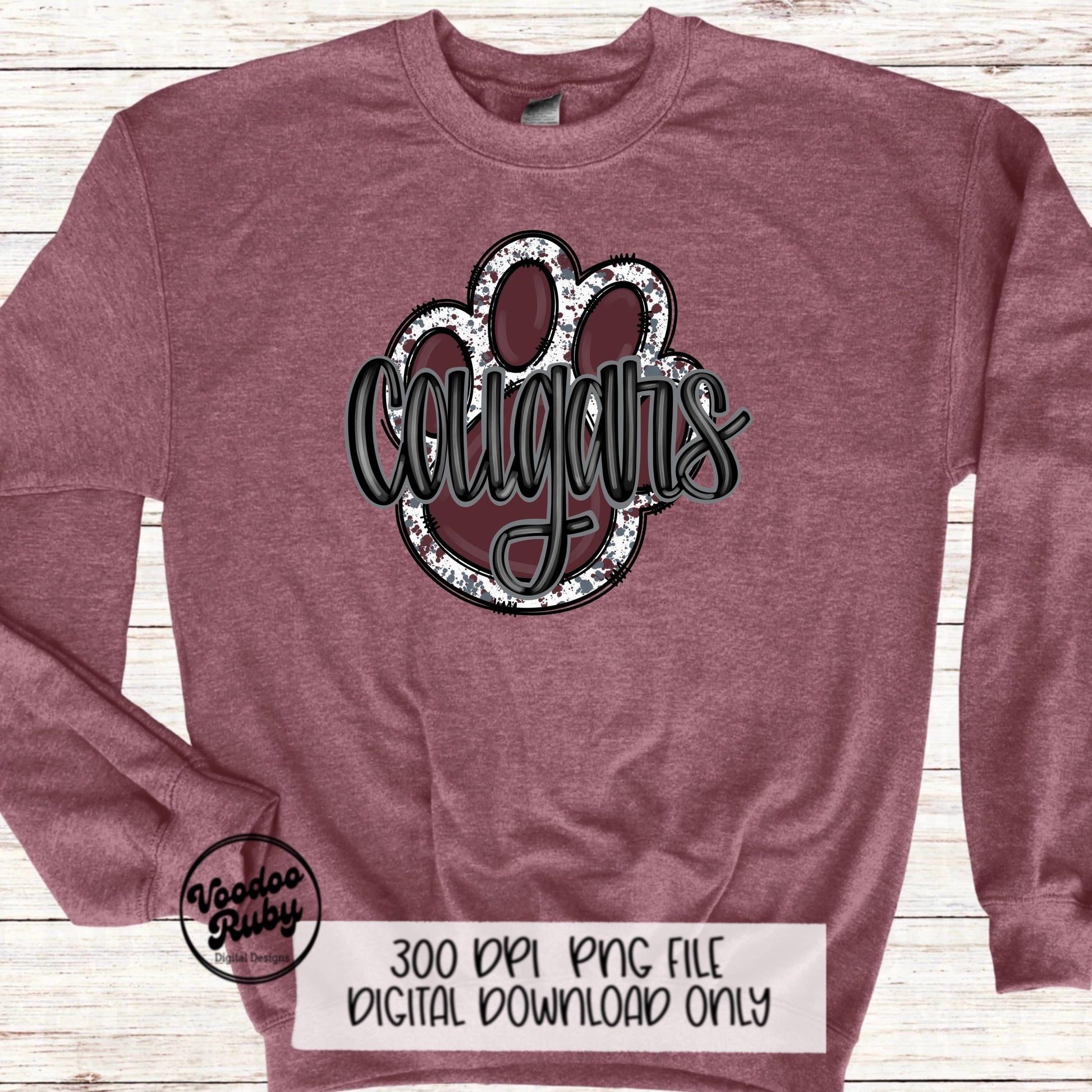 Cougars PNG Design Sublimation Hand Drawn Digital Download Football PNG Paw Maroon Silver Cougars Football DTF Printable