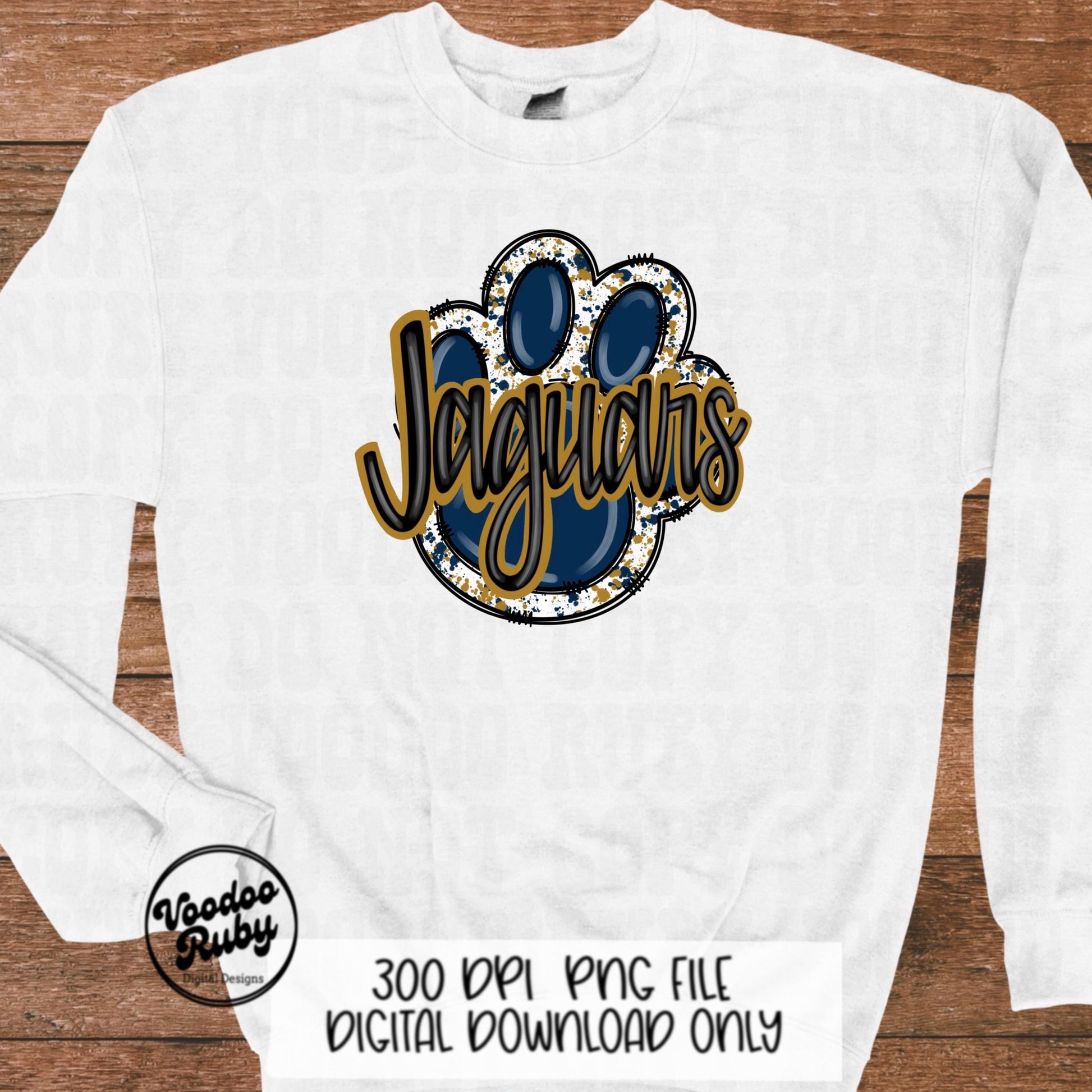Jaguars PNG Design Sublimation Hand Drawn Digital Download Football png Blue Gold Paw Jaguars Football DTF Printable Clip Art