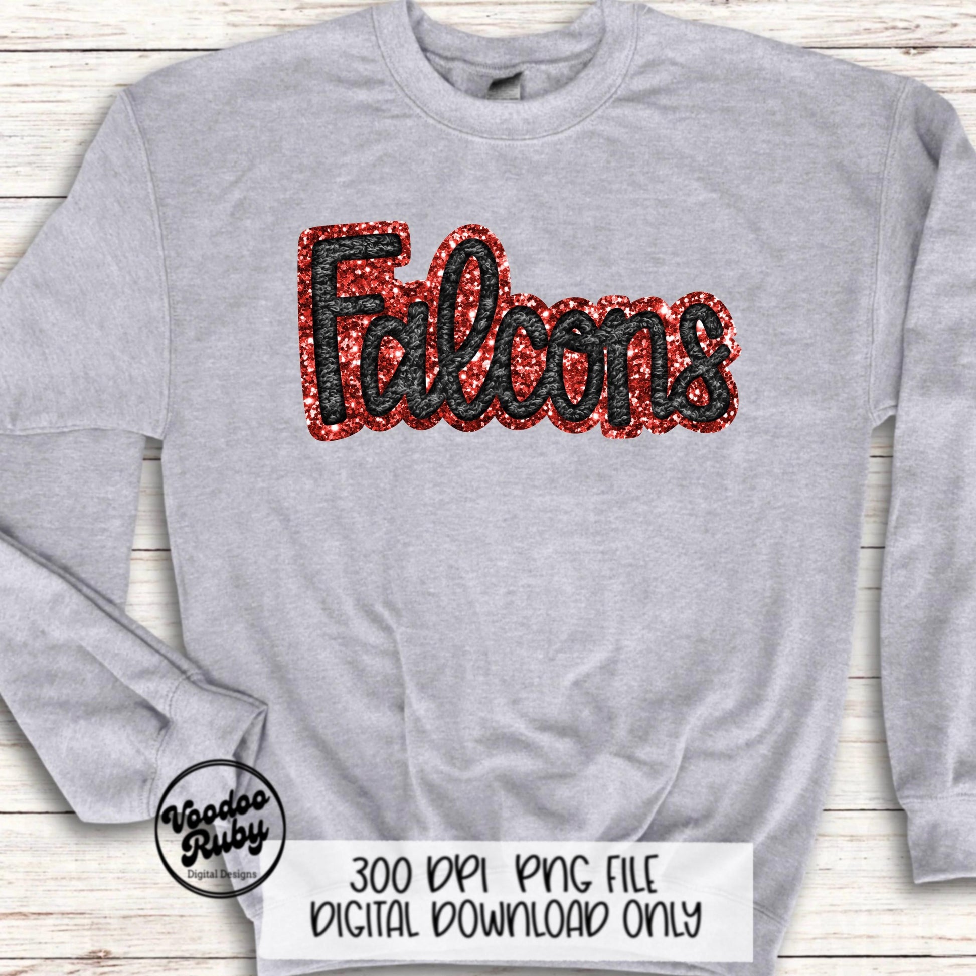 Falcons PNG Design Hand Drawn Digital Download Sublimation Faux Chenille PNG Black and Red Falcons Football png Falcons DTF Printable
