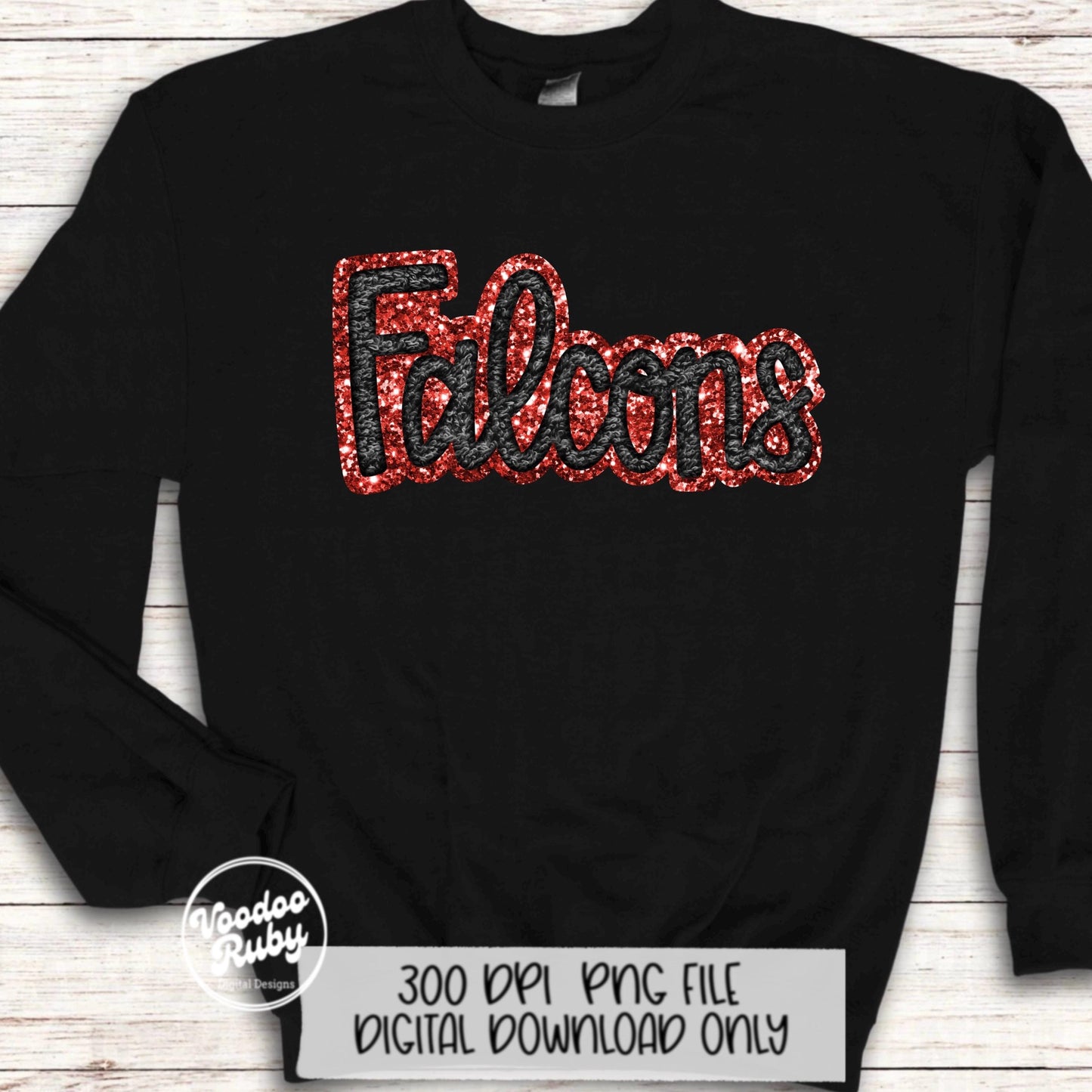 Falcons PNG Design Hand Drawn Digital Download Sublimation Faux Chenille PNG Black and Red Falcons Football png Falcons DTF Printable