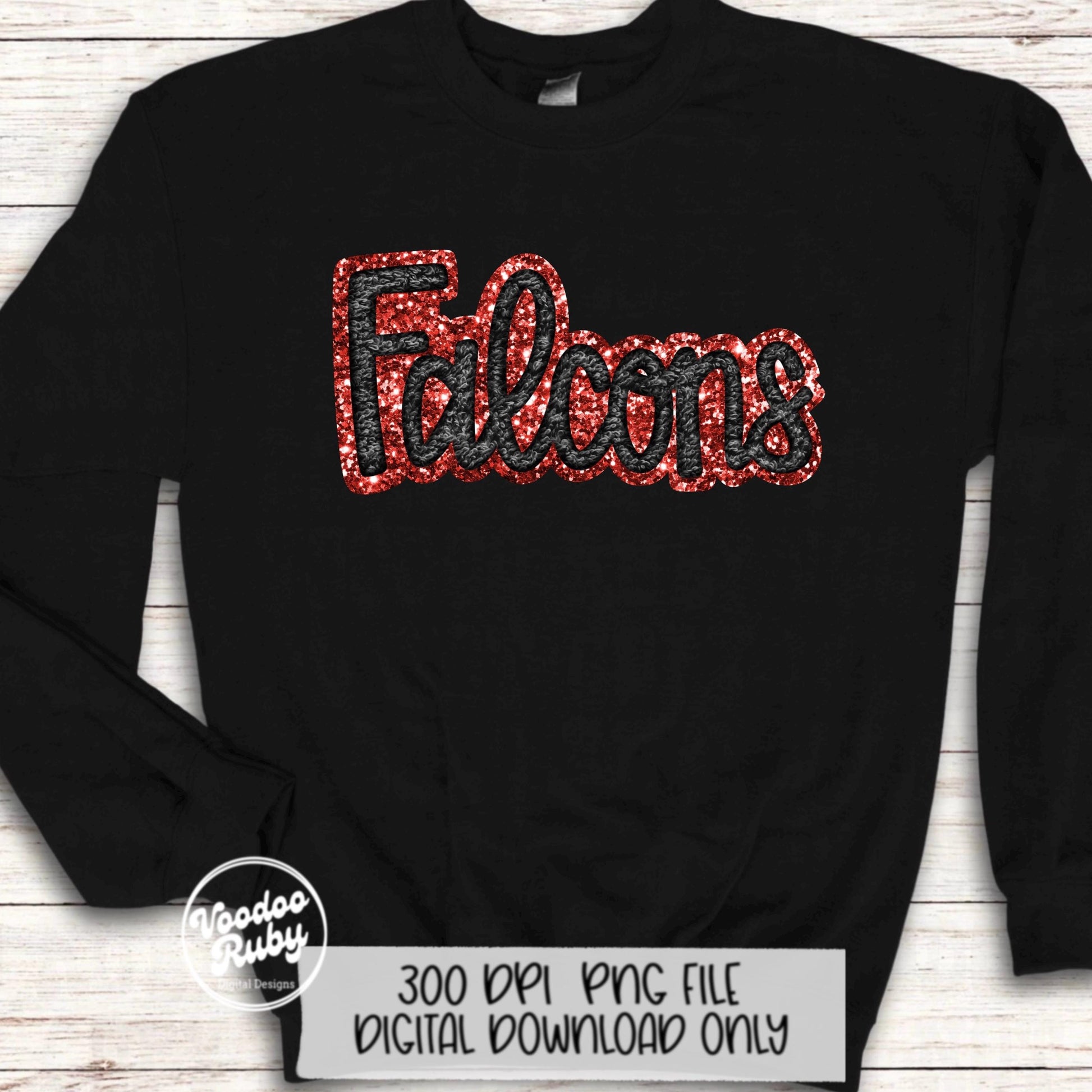 Falcons PNG Design Hand Drawn Digital Download Sublimation Faux Chenille PNG Black and Red Falcons Football png Falcons DTF Printable