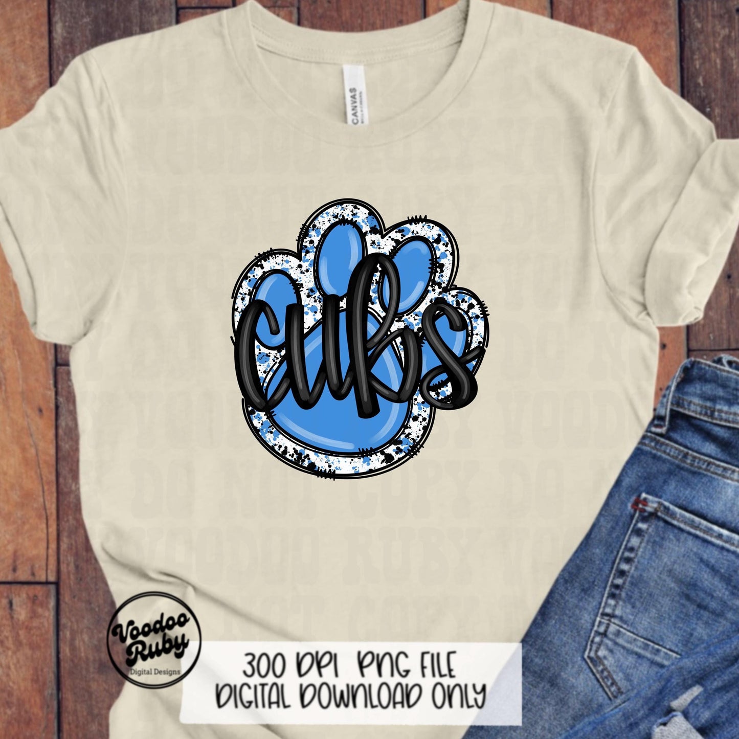 Cubs PNG Design Sublimation Hand Drawn Digital Download Football PNG Blue Cubs Paw DTF Printable Cubs Mascot png Clip Art