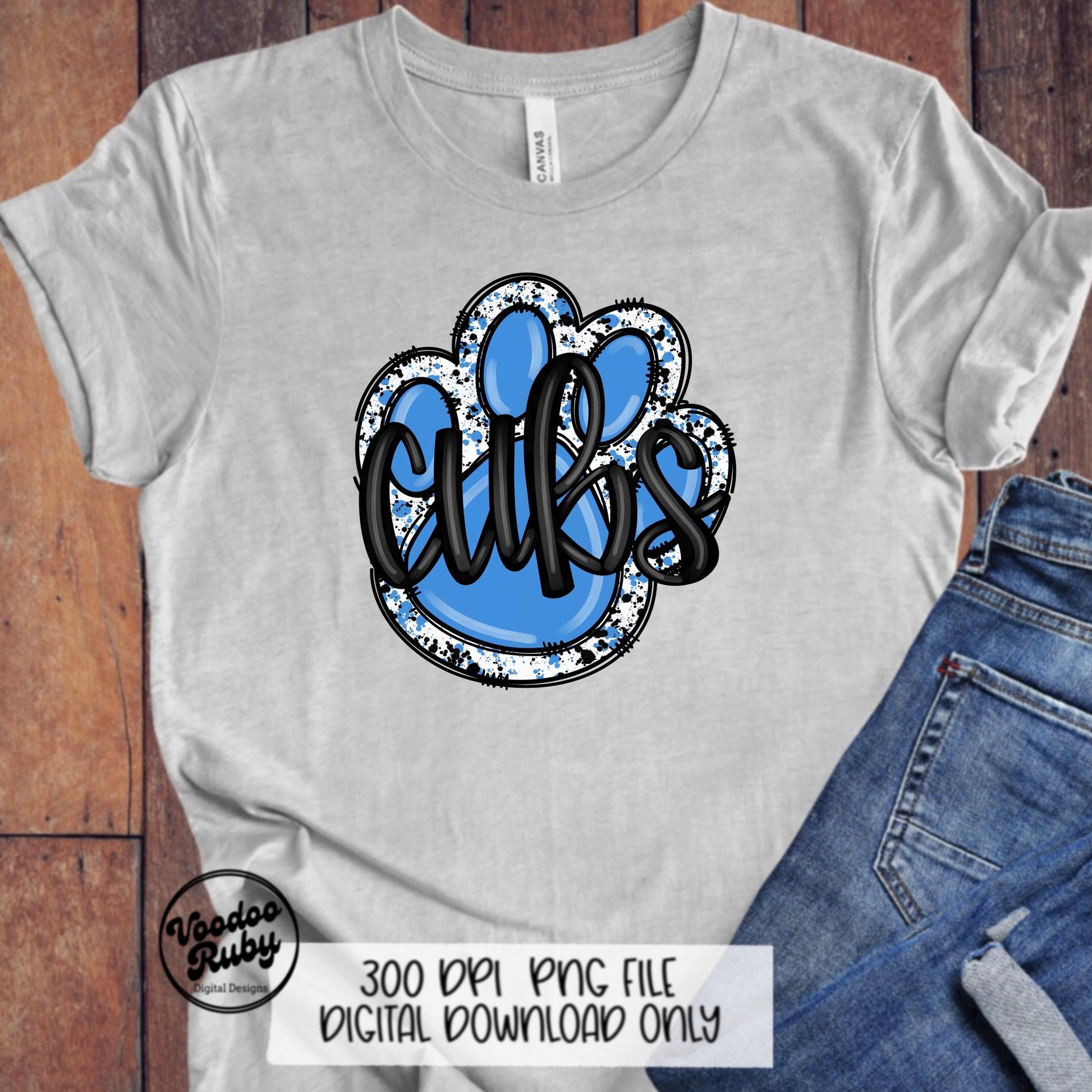 Cubs PNG Design Sublimation Hand Drawn Digital Download Football PNG Blue Cubs Paw DTF Printable Cubs Mascot png Clip Art