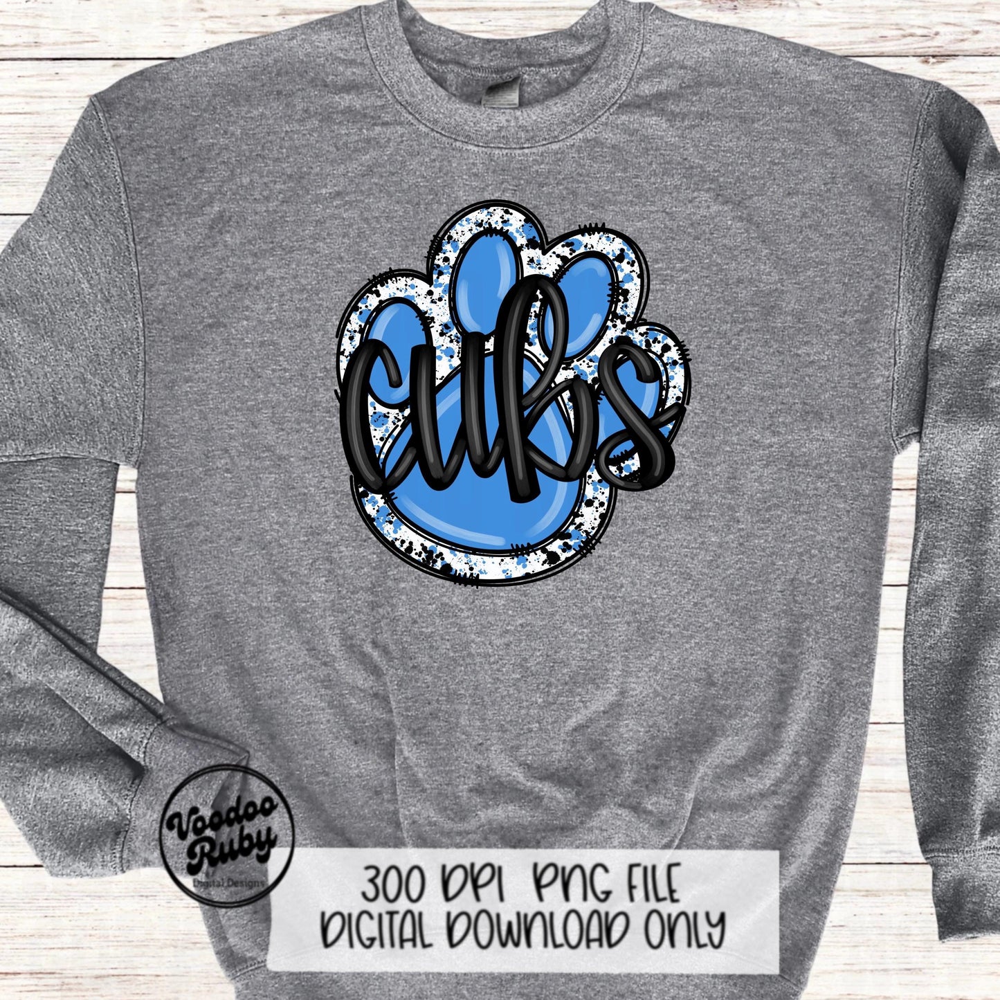 Cubs PNG Design Sublimation Hand Drawn Digital Download Football PNG Blue Cubs Paw DTF Printable Cubs Mascot png Clip Art