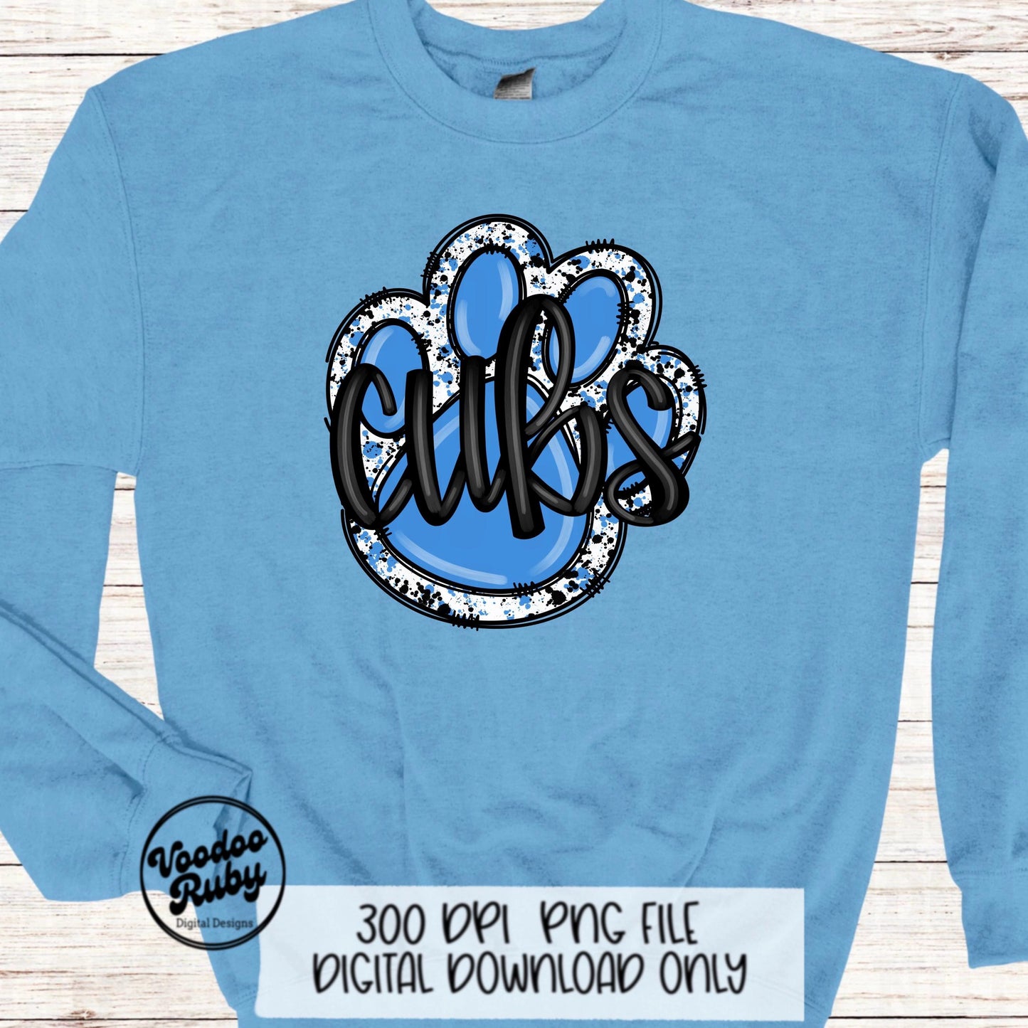 Cubs PNG Design Sublimation Hand Drawn Digital Download Football PNG Blue Cubs Paw DTF Printable Cubs Mascot png Clip Art