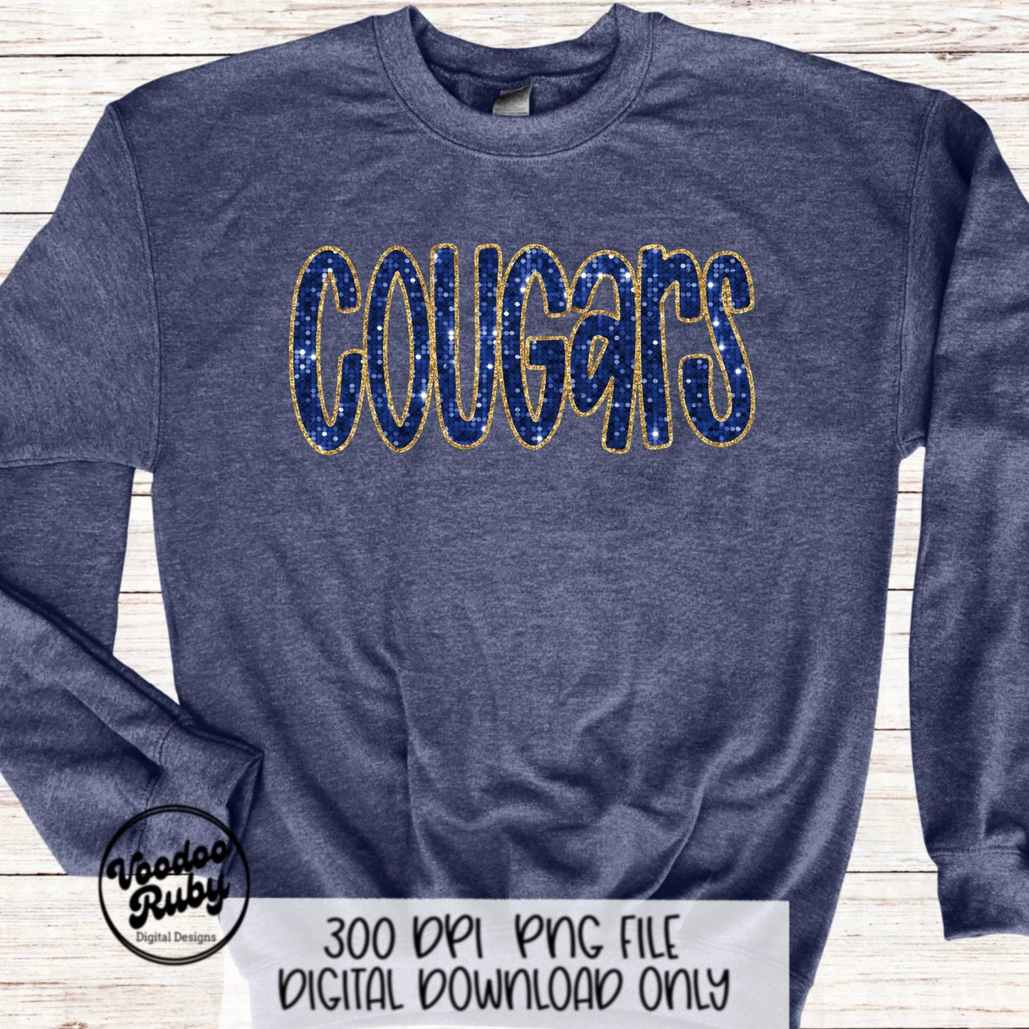 Cougars PNG Design Sequins Glitter Hand Drawn Digital Download Faux Sequins Patch PNG Printable Clip Art Faux Appliqué Cougars Football DTF