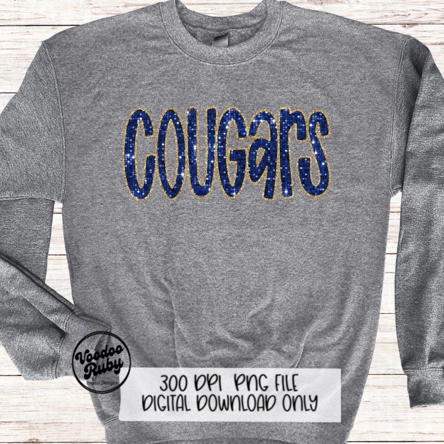 Cougars PNG Design Sequins Glitter Hand Drawn Digital Download Faux Sequins Patch PNG Printable Clip Art Faux Appliqué Cougars Football DTF
