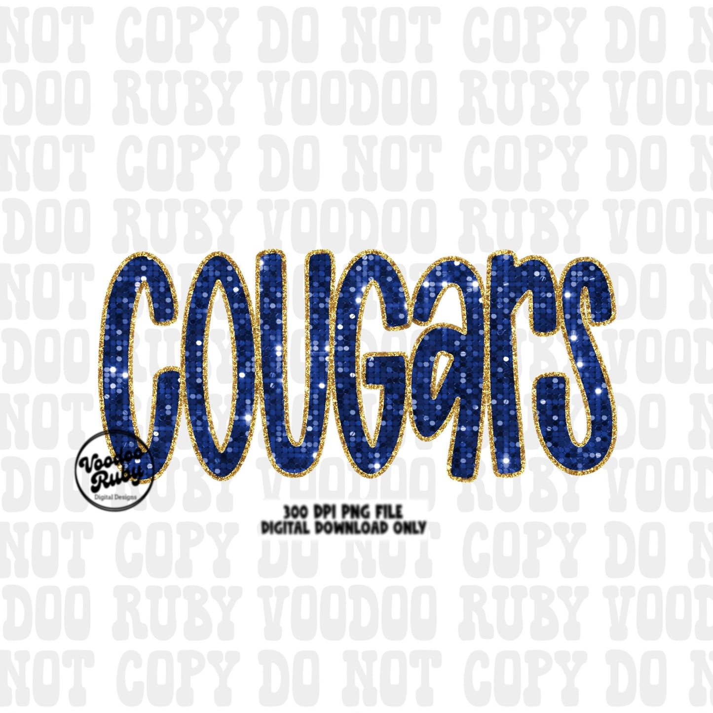 Cougars PNG Design Sequins Glitter Hand Drawn Digital Download Faux Sequins Patch PNG Printable Clip Art Faux Appliqué Cougars Football DTF