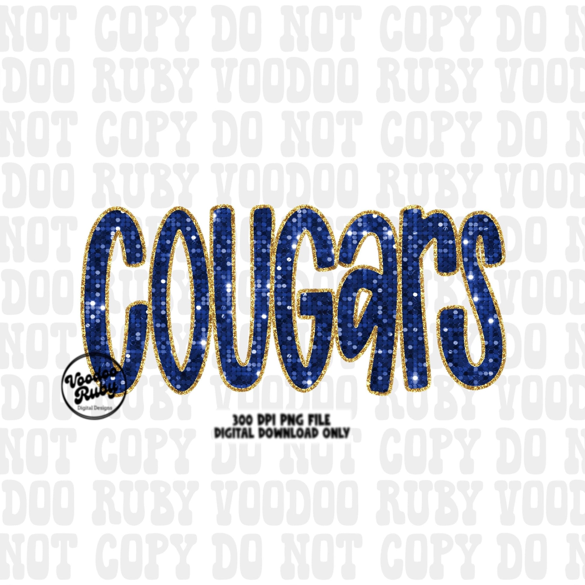 Cougars PNG Design Sequins Glitter Hand Drawn Digital Download Faux Sequins Patch PNG Printable Clip Art Faux Appliqué Cougars Football DTF
