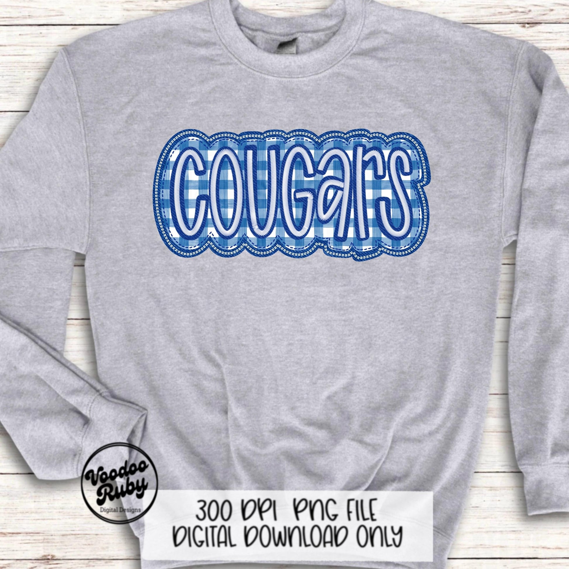 Cougars PNG Design Embroidery Faux Applique Hand Drawn Digital Download Sublimation Cougars PNG Football png Blue Cougars DTF Printable