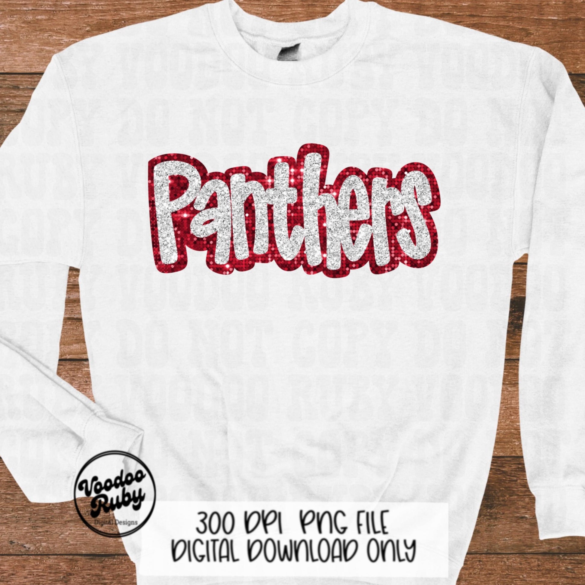 Panthers Mascot Design PNG Sublimation Glitter Hand Drawn Digital Download Faux Sequins Patch Faux Appliqué Red White Panthers Football