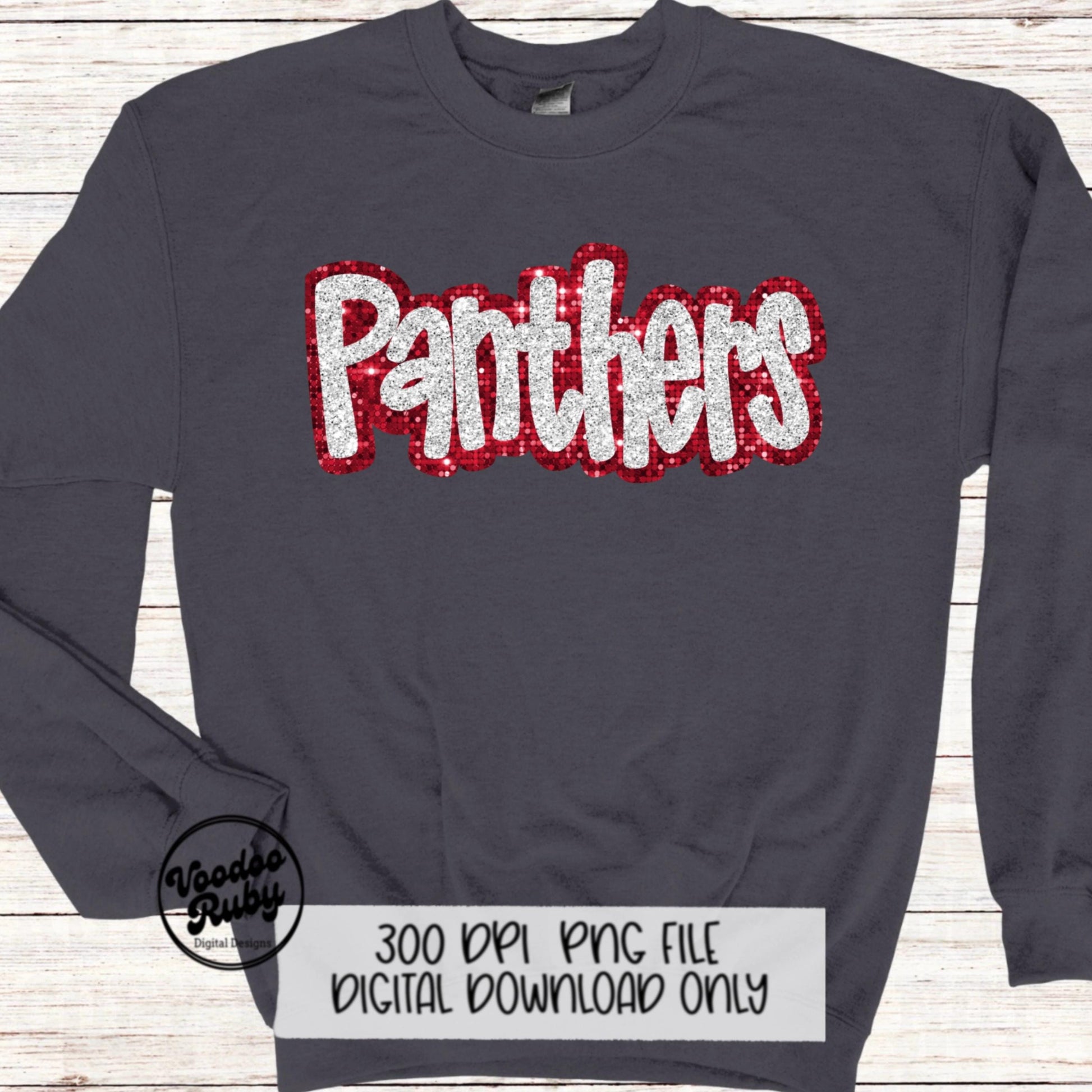 Panthers Mascot Design PNG Sublimation Glitter Hand Drawn Digital Download Faux Sequins Patch Faux Appliqué Red White Panthers Football