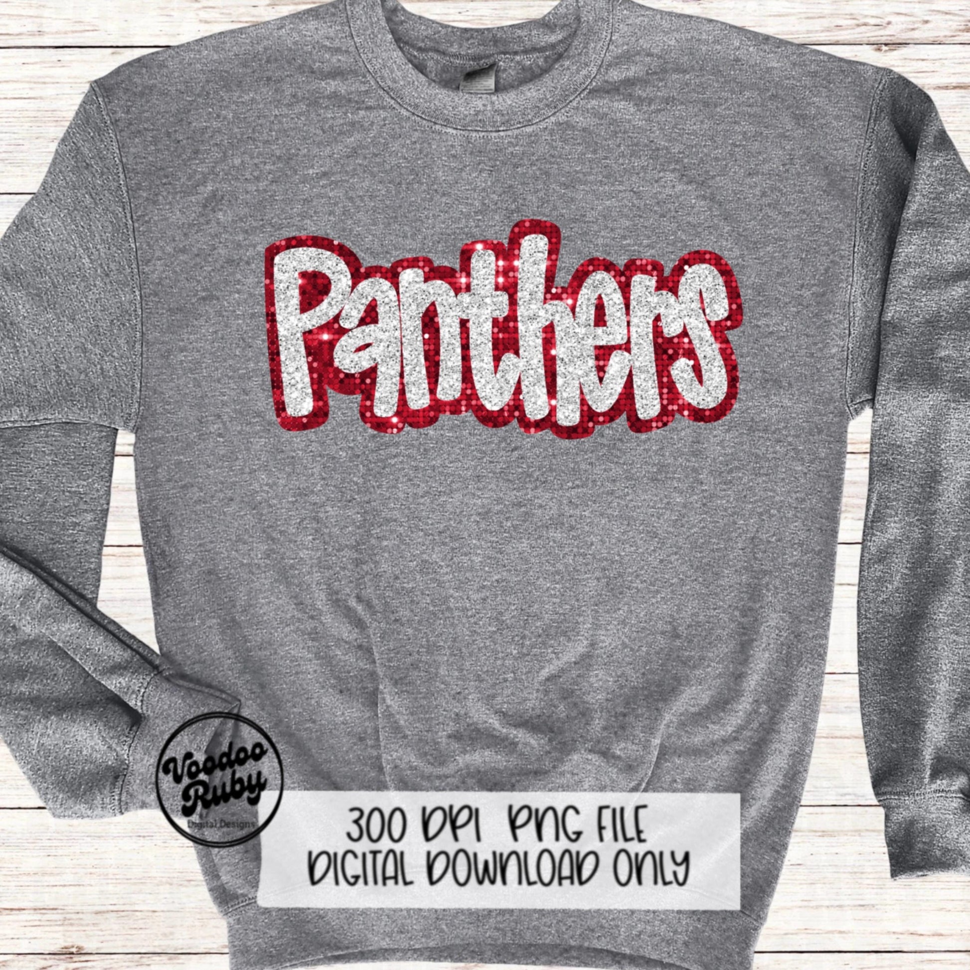 Panthers Mascot Design PNG Sublimation Glitter Hand Drawn Digital Download Faux Sequins Patch Faux Appliqué Red White Panthers Football