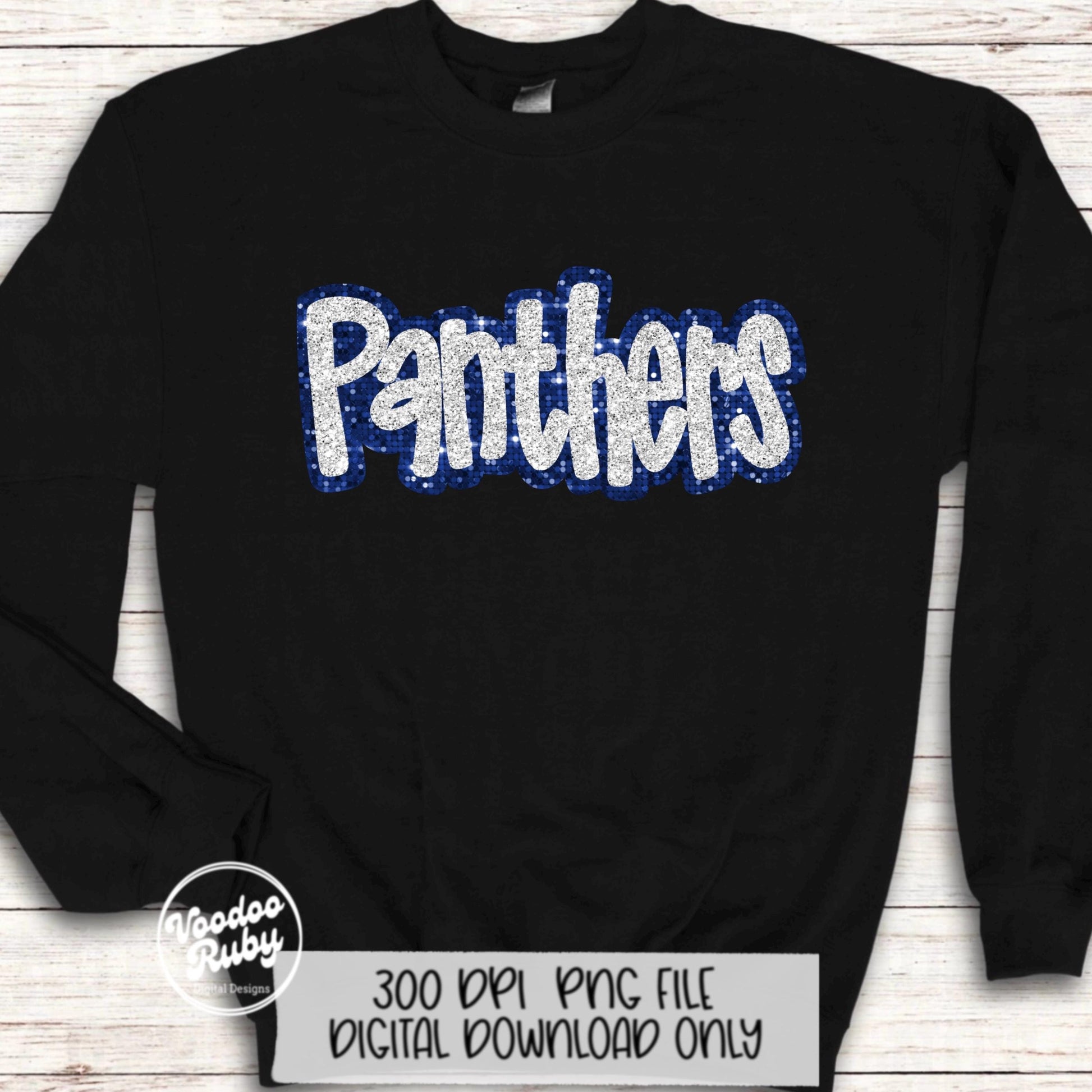 Panthers Mascot Design PNG Sublimation Glitter Hand Drawn Digital Download Faux Sequins Patch Faux Appliqué Blue White Panthers Football
