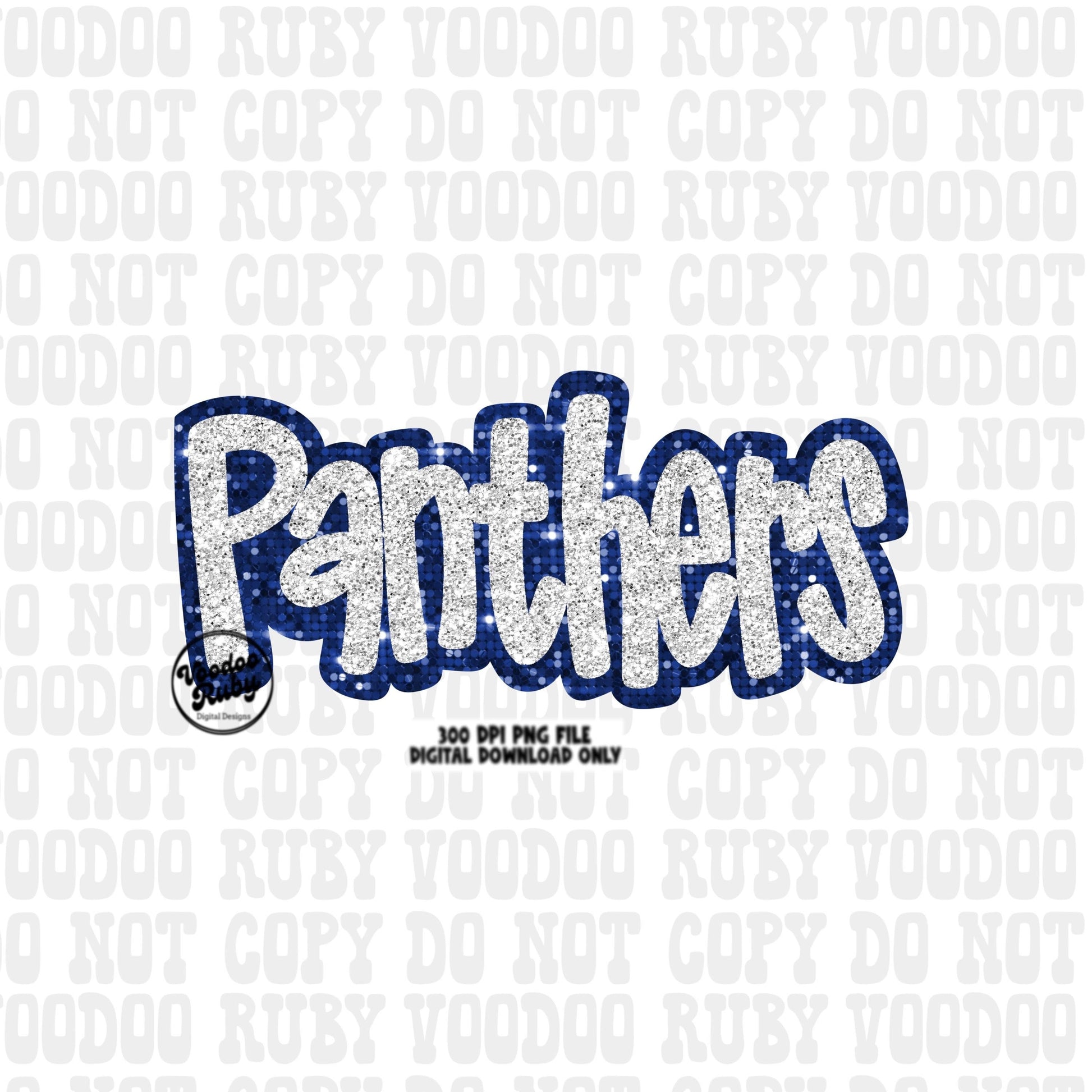 Panthers Mascot Design PNG Sublimation Glitter Hand Drawn Digital Download Faux Sequins Patch Faux Appliqué Blue White Panthers Football