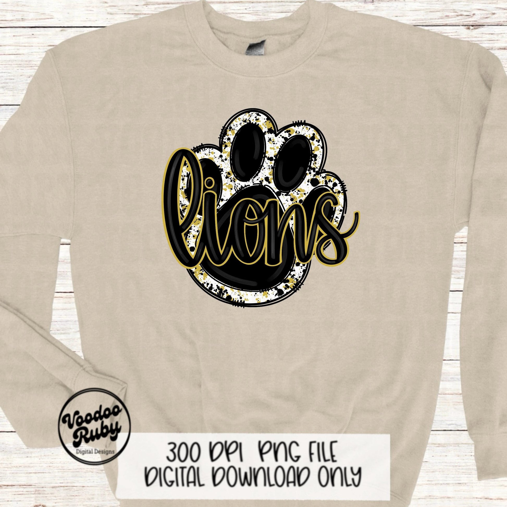 Lions Football PNG: Black & Gold Paw Design (Digital Download)