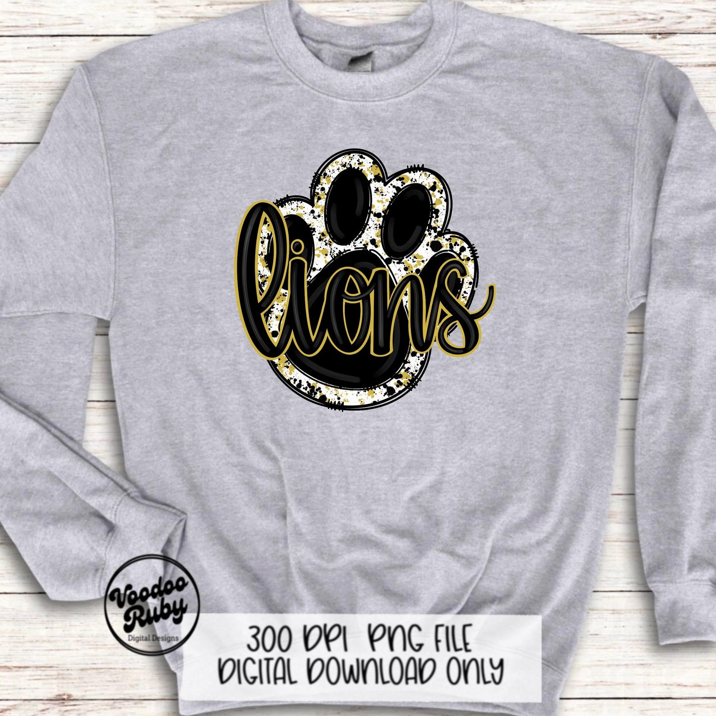 Lions Football PNG: Black & Gold Paw Design (Digital Download)