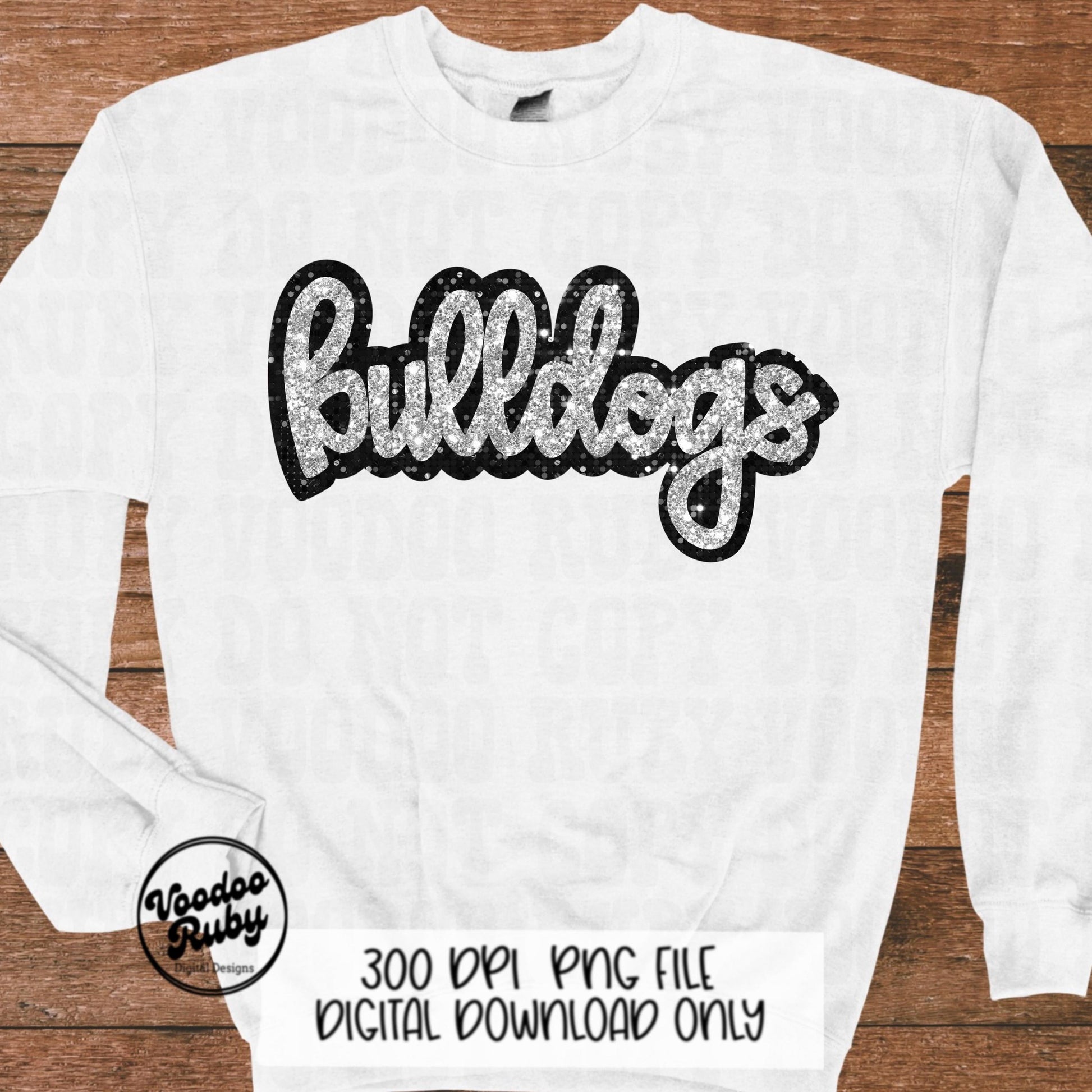 Glitter Bulldogs PNG Design Sublimation Sequins Hand Drawn Digital Download Faux Sequins Patch PNG Black Silver Bulldogs Football DTF
