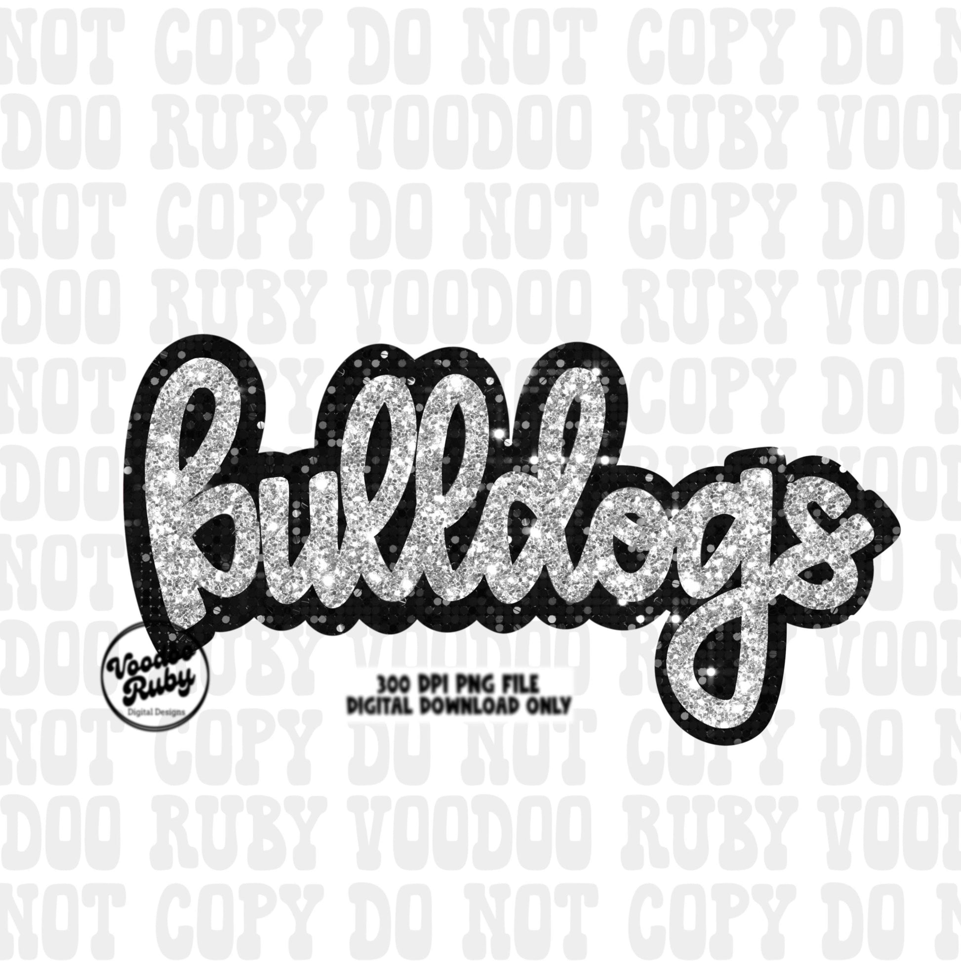 Glitter Bulldogs PNG Design Sublimation Sequins Hand Drawn Digital Download Faux Sequins Patch PNG Black Silver Bulldogs Football DTF