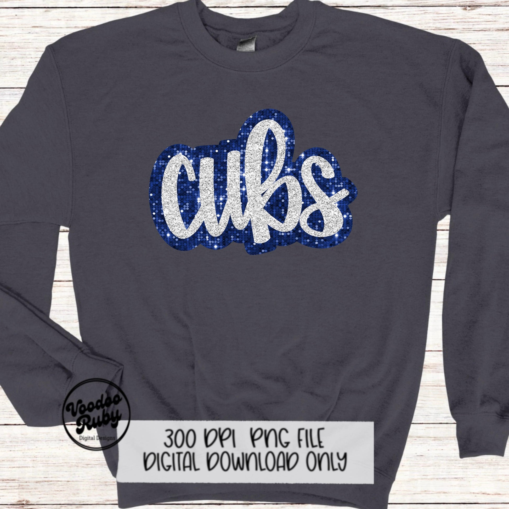 Glitter Cubs Design PNG Sublimation Hand Drawn Digital Download Faux Sequins Football PNG Blue Cubs DTF Printable Cubs Mascot png Clip Art
