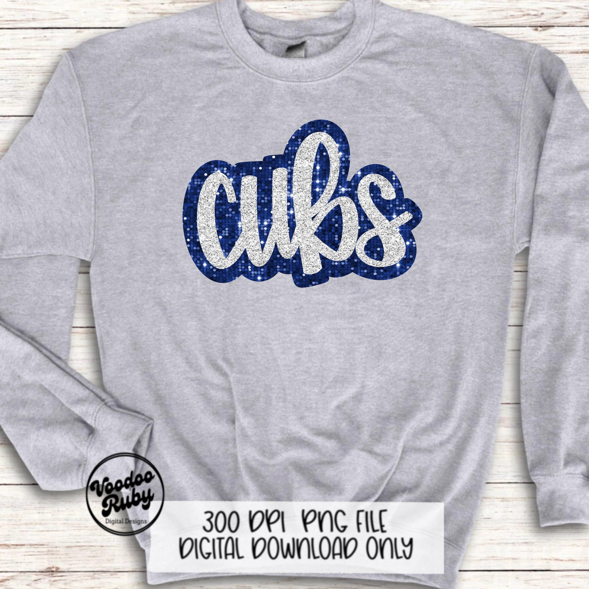 Glitter Cubs Design PNG Sublimation Hand Drawn Digital Download Faux Sequins Football PNG Blue Cubs DTF Printable Cubs Mascot png Clip Art
