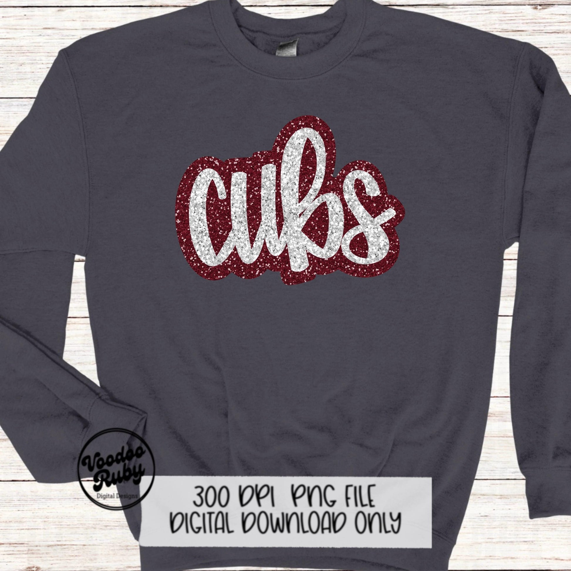 Glitter Cubs Design PNG Sublimation Hand Drawn Digital Download Faux Sequins Football PNG Maroon Cubs DTF Printable Cubs Mascot png Clip Art
