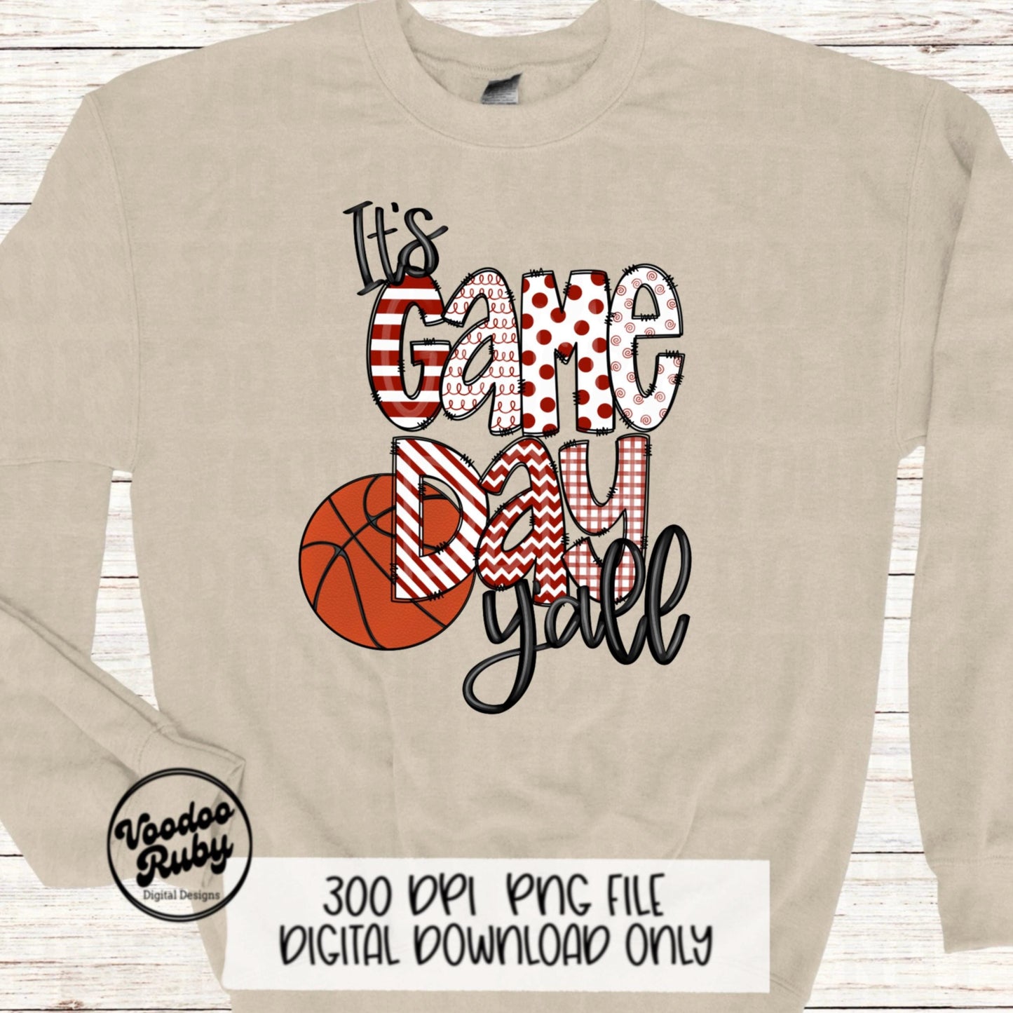 Game Day Basketball Design PNG Red White Hand Drawn Digital Download Sublimation Basketball PNG DTF Printable It’s Game Day Y’all png