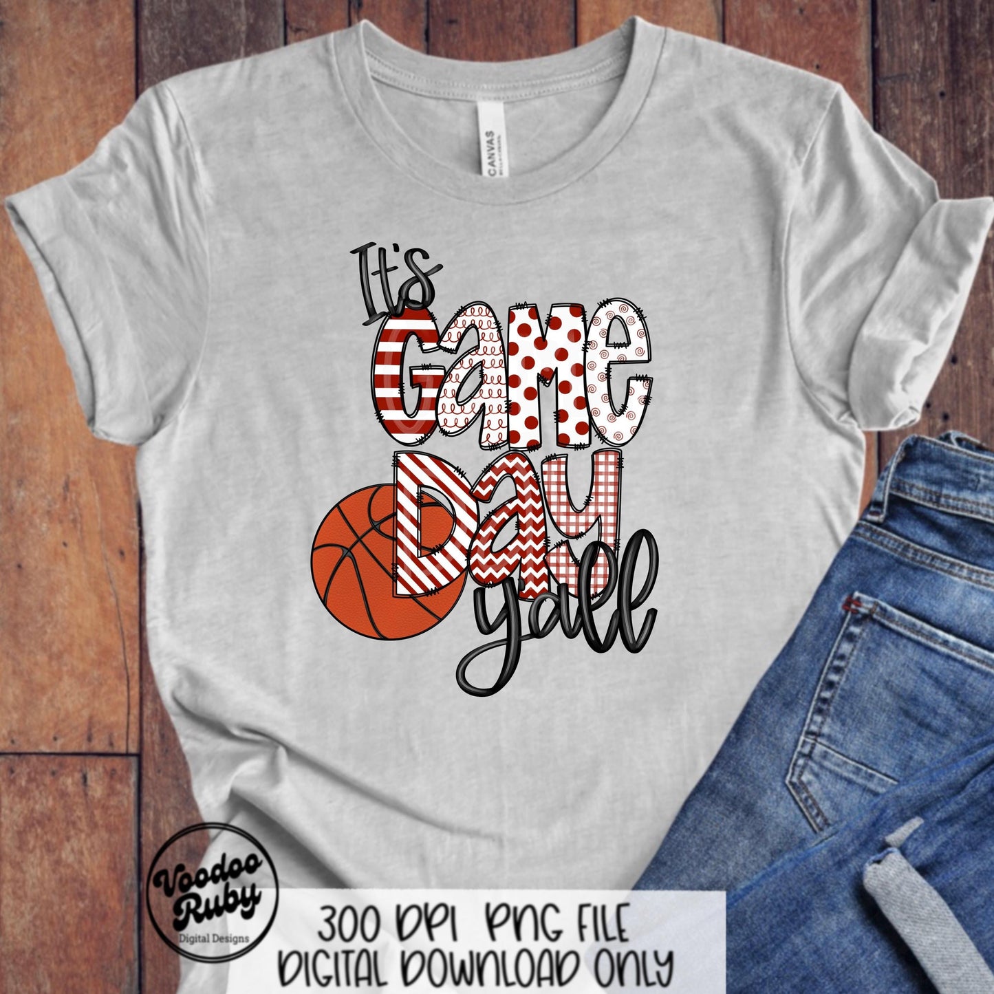 Game Day Basketball Design PNG Red White Hand Drawn Digital Download Sublimation Basketball PNG DTF Printable It’s Game Day Y’all png