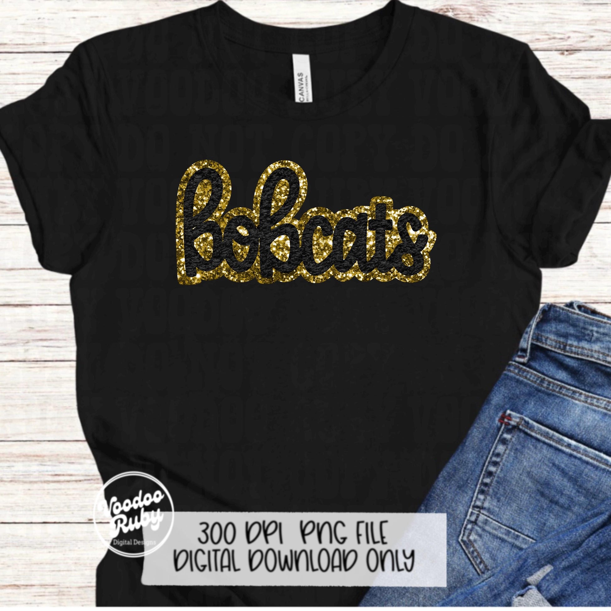 Bobcats PNG Design Faux Chenille Patches Faux Applique Hand Drawn Digital Download Sublimation Football Purple Gold Bobcats DTF Printable