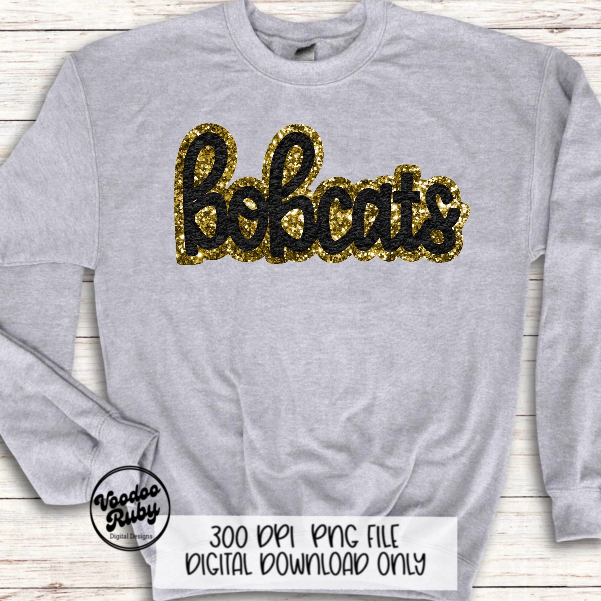 Bobcats PNG Design Faux Chenille Patches Faux Applique Hand Drawn Digital Download Sublimation Football Purple Gold Bobcats DTF Printable