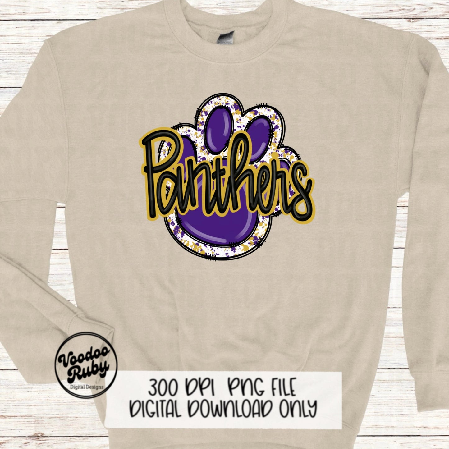 Panthers PNG Sublimation Design Doodle Letters Hand Drawn Digital Download Football PNG Purple Gold Panthers Clip Art Printable