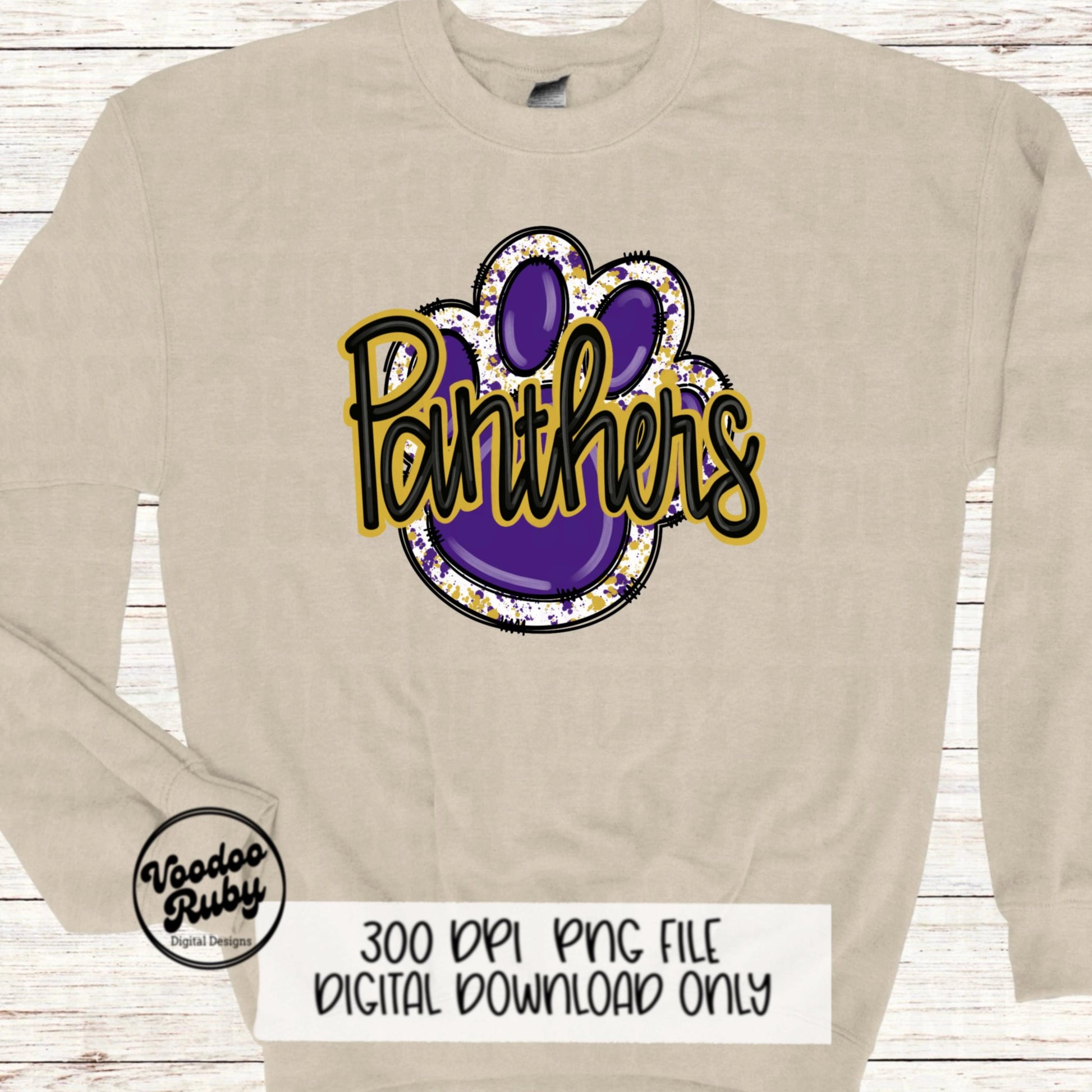 Panthers PNG Sublimation Design Doodle Letters Hand Drawn Digital Download Football PNG Purple Gold Panthers Clip Art Printable