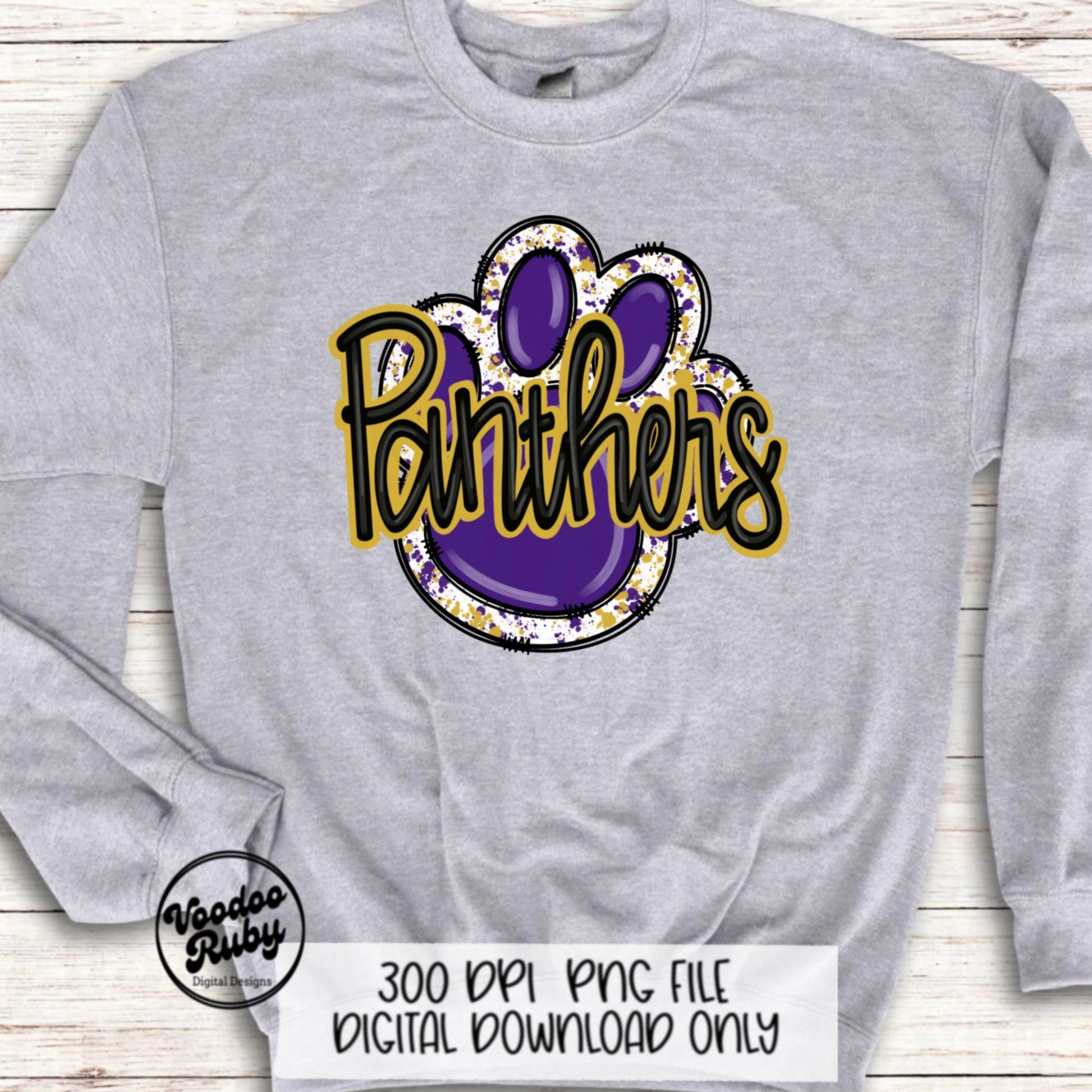 Panthers PNG Sublimation Design Doodle Letters Hand Drawn Digital Download Football PNG Purple Gold Panthers Clip Art Printable