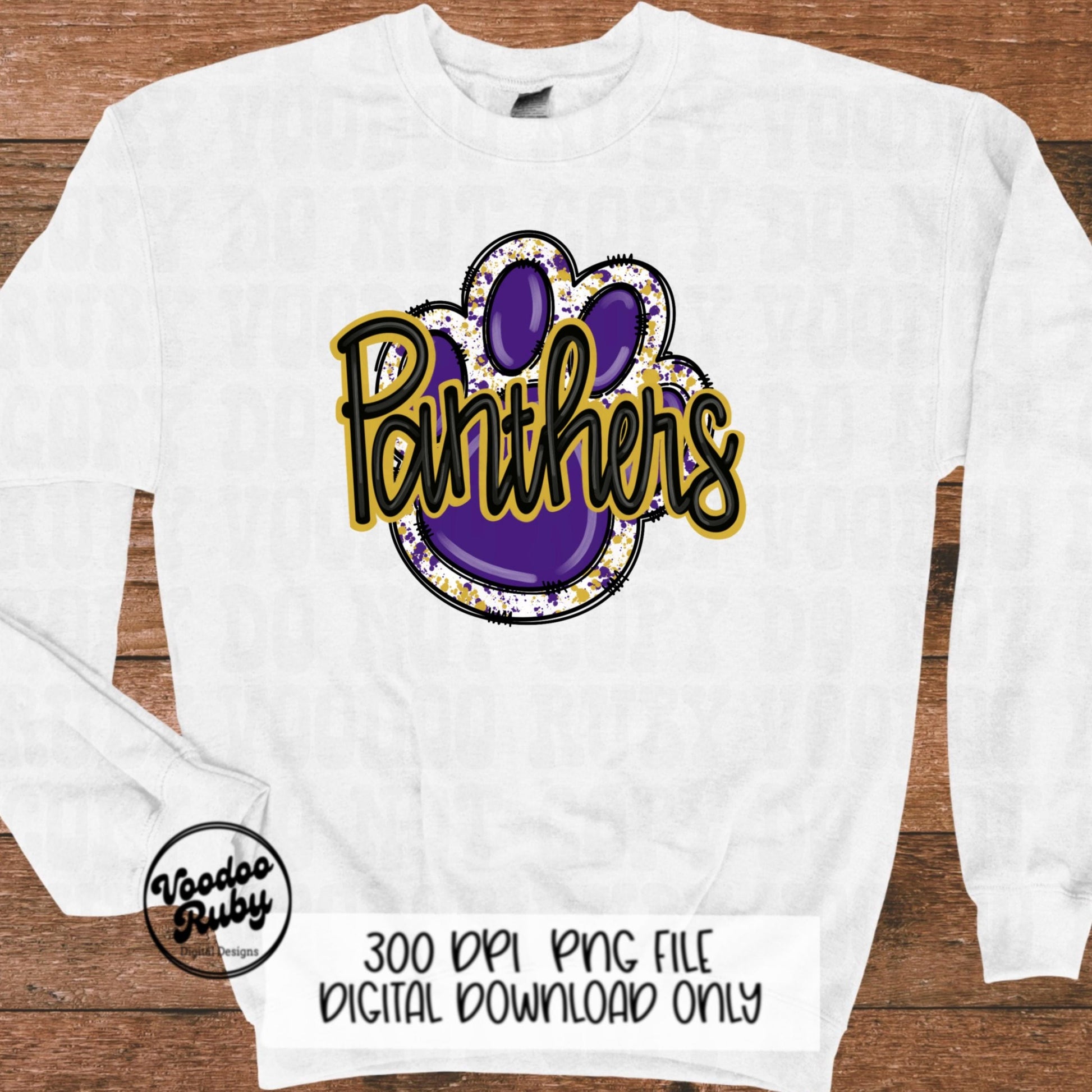 Panthers PNG Sublimation Design Doodle Letters Hand Drawn Digital Download Football PNG Purple Gold Panthers Clip Art Printable