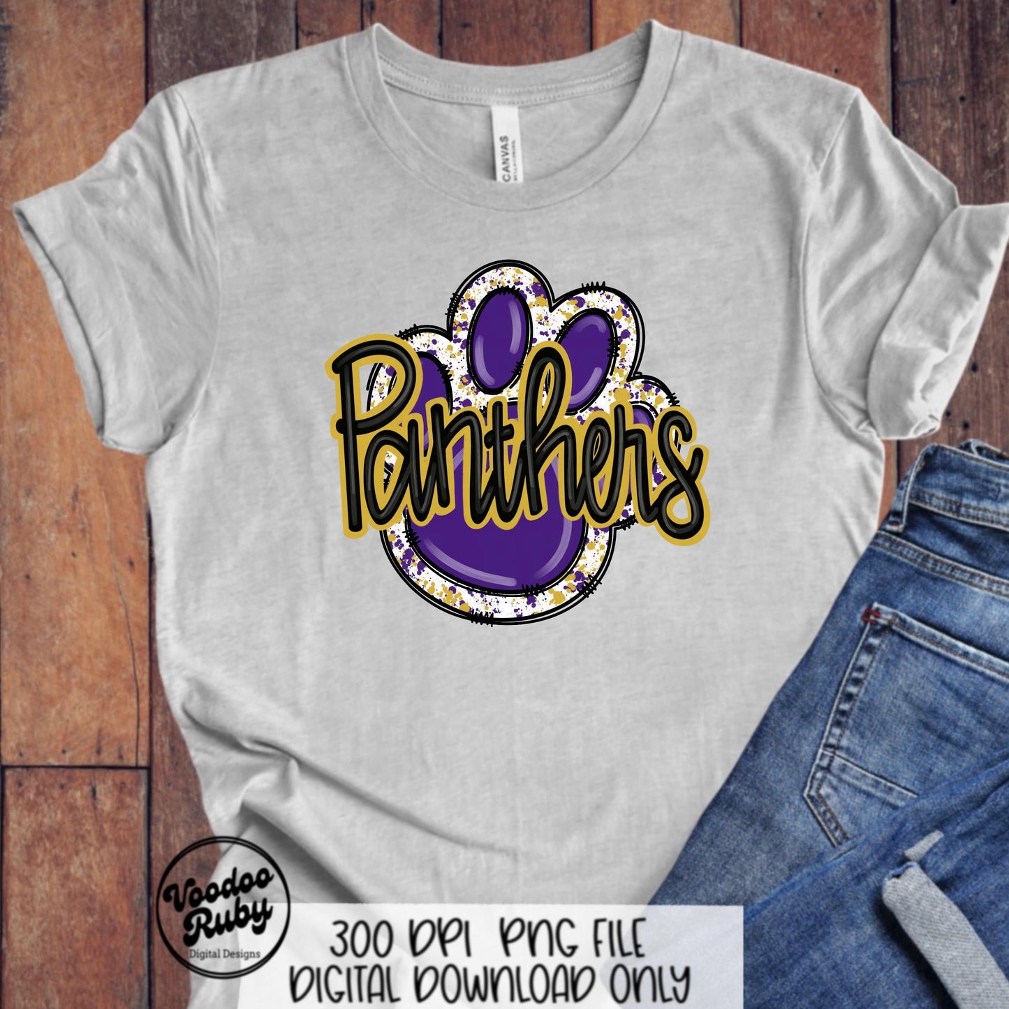 Panthers PNG Sublimation Design Doodle Letters Hand Drawn Digital Download Football PNG Purple Gold Panthers Clip Art Printable