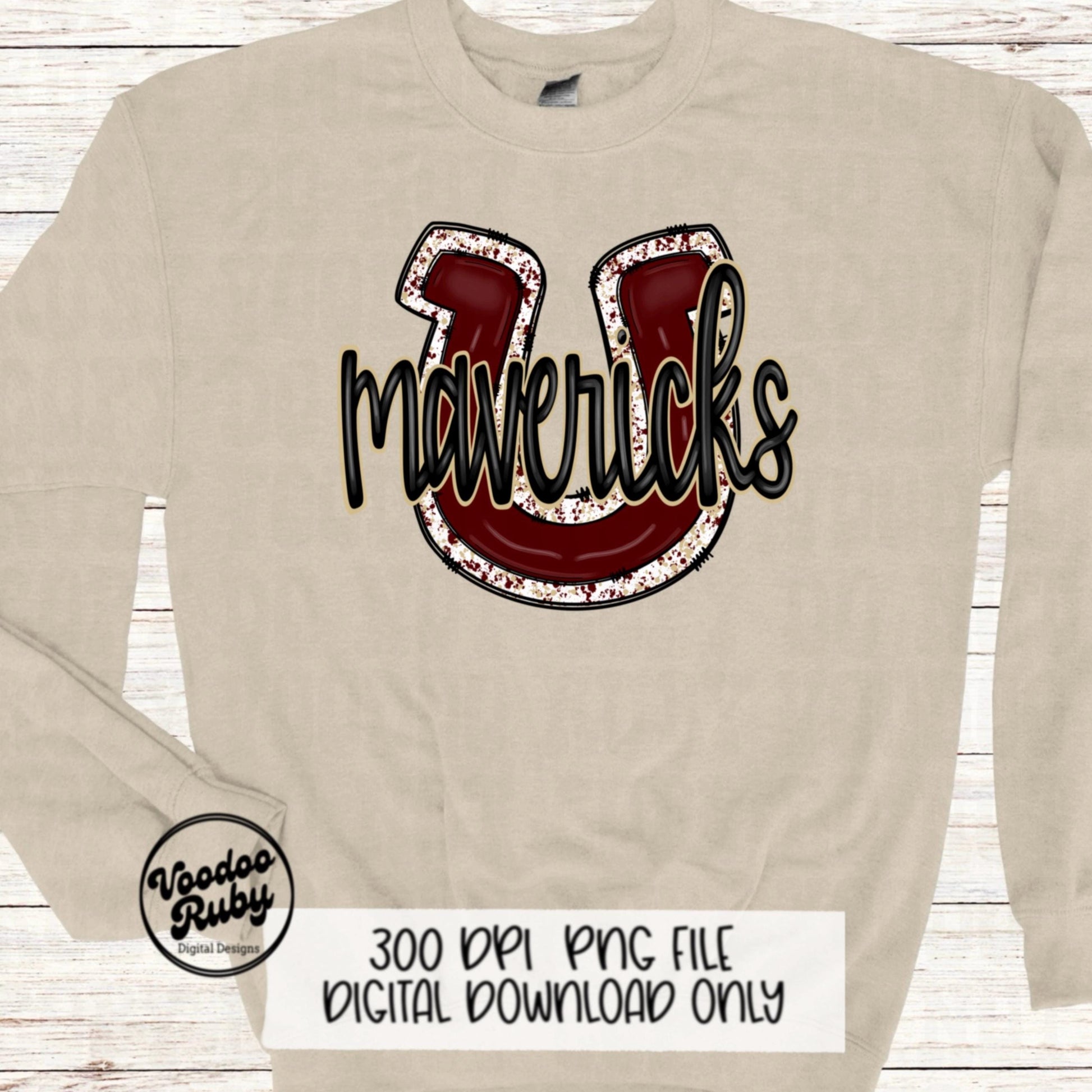Mavericks PNG Design Hand Drawn Digital Download Sublimation Football PNG Mavericks Maroon Gold Football png Mustangs DTF Printable Mascot