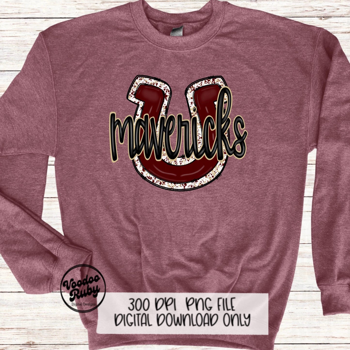 Mavericks PNG Design Hand Drawn Digital Download Sublimation Football PNG Mavericks Maroon Gold Football png Mustangs DTF Printable Mascot
