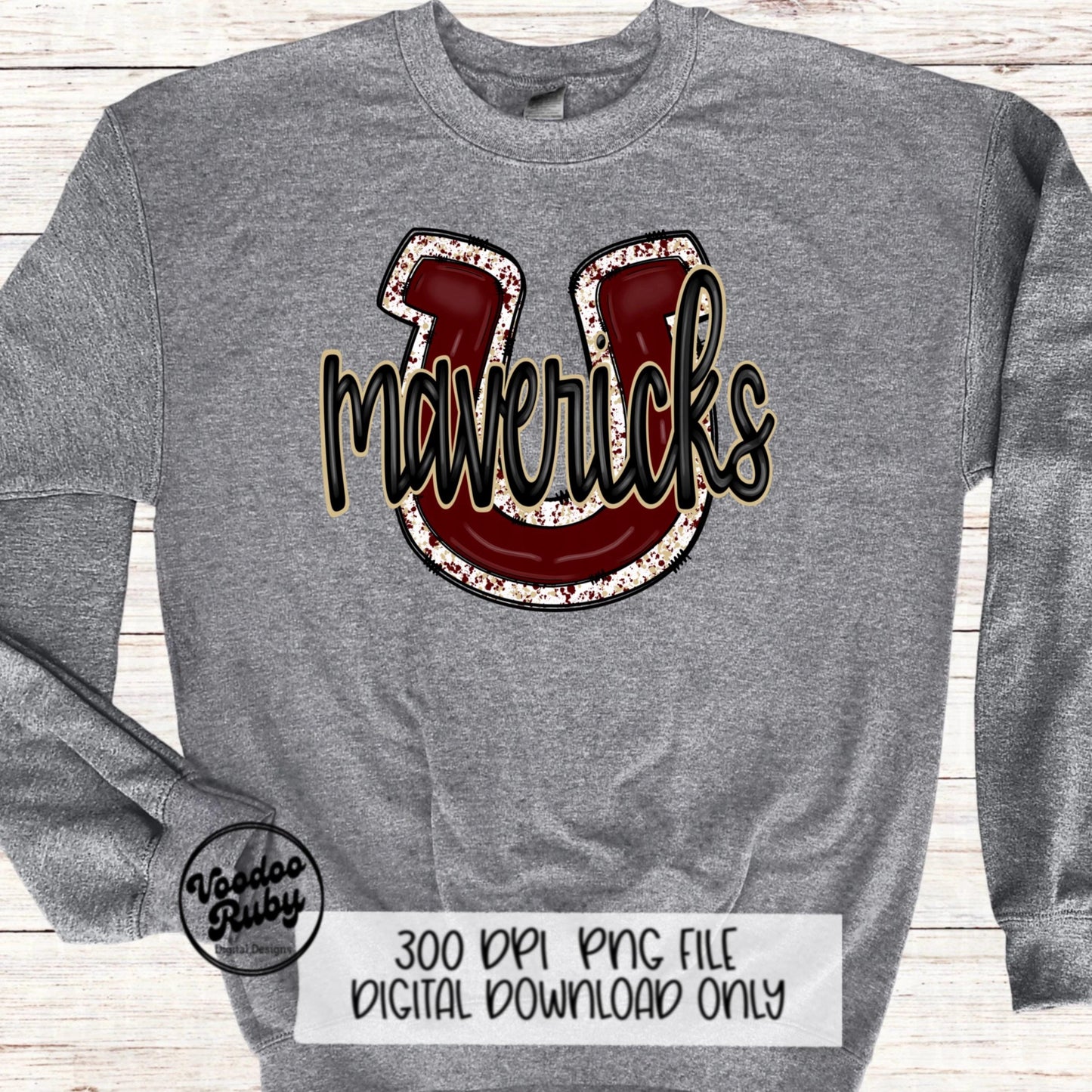 Mavericks PNG Design Hand Drawn Digital Download Sublimation Football PNG Mavericks Maroon Gold Football png Mustangs DTF Printable Mascot