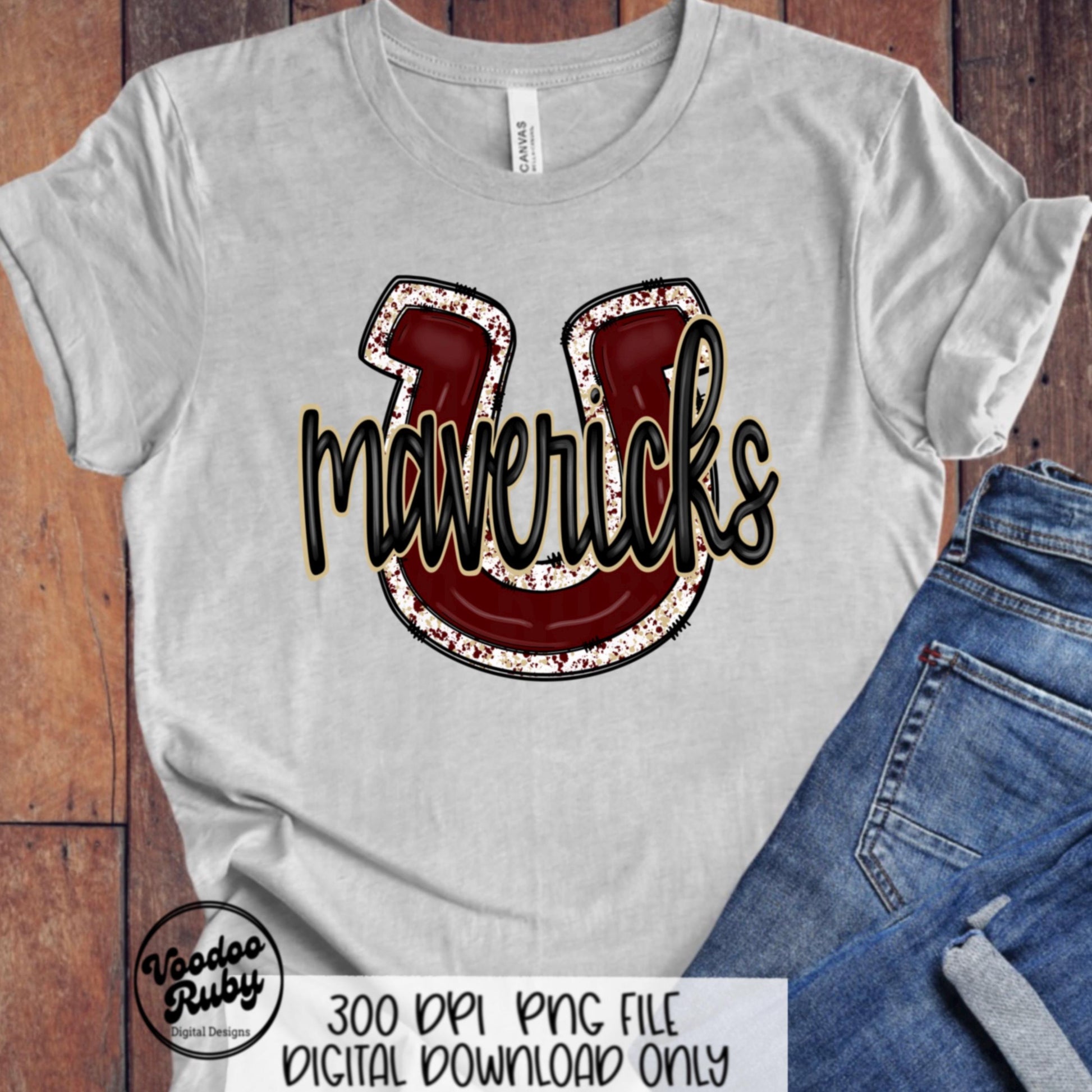 Mavericks PNG Design Hand Drawn Digital Download Sublimation Football PNG Mavericks Maroon Gold Football png Mustangs DTF Printable Mascot