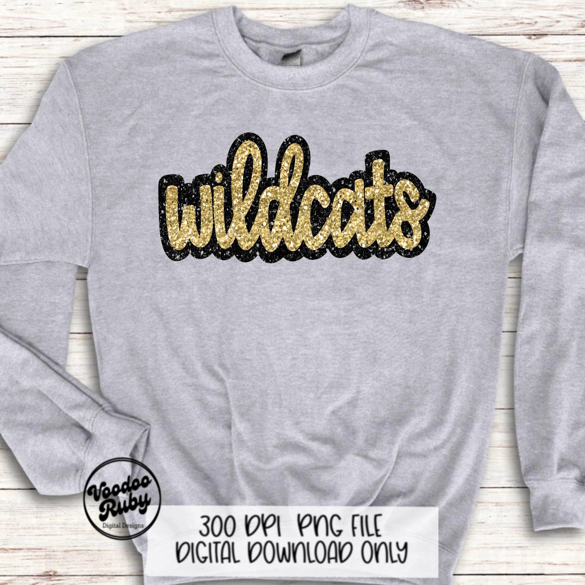 Wildcats PNG Design Sublimation Hand Drawn Digital Download Football Gold Faux Glitter Wildcats Patch PNG DTF Printable Mascot Clip Art