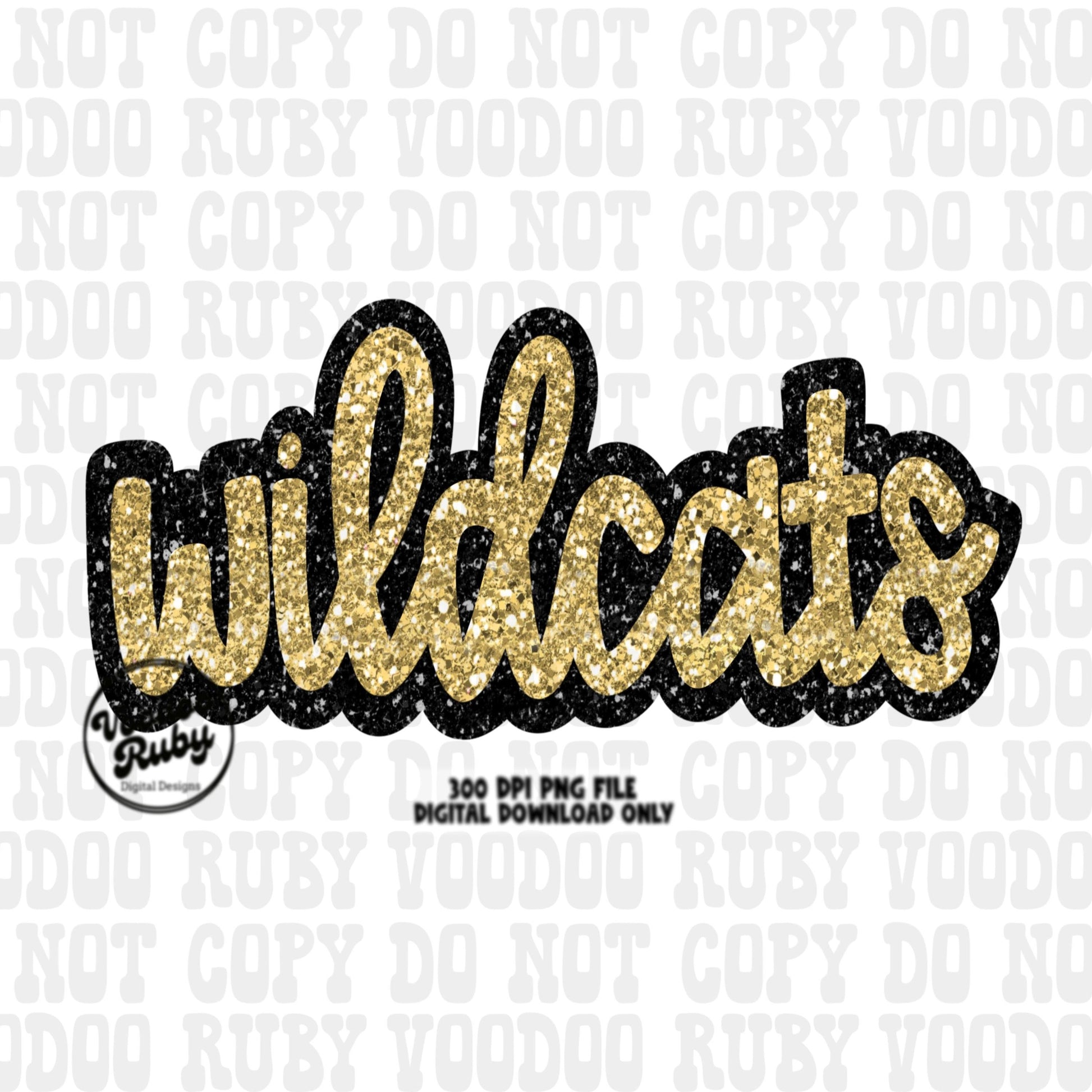 Wildcats PNG Design Sublimation Hand Drawn Digital Download Football Gold Faux Glitter Wildcats Patch PNG DTF Printable Mascot Clip Art