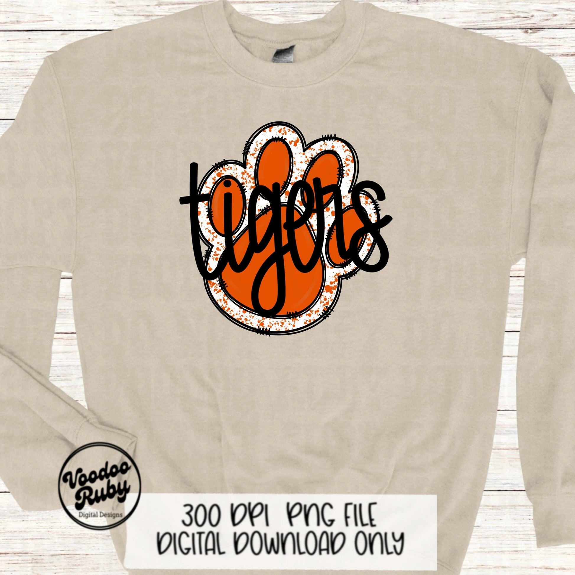 Tigers PNG Design Hand Drawn Digital Download Sublimation Football PNG Paw Print Design Orange Tigers Clip Art Football DTF Printable