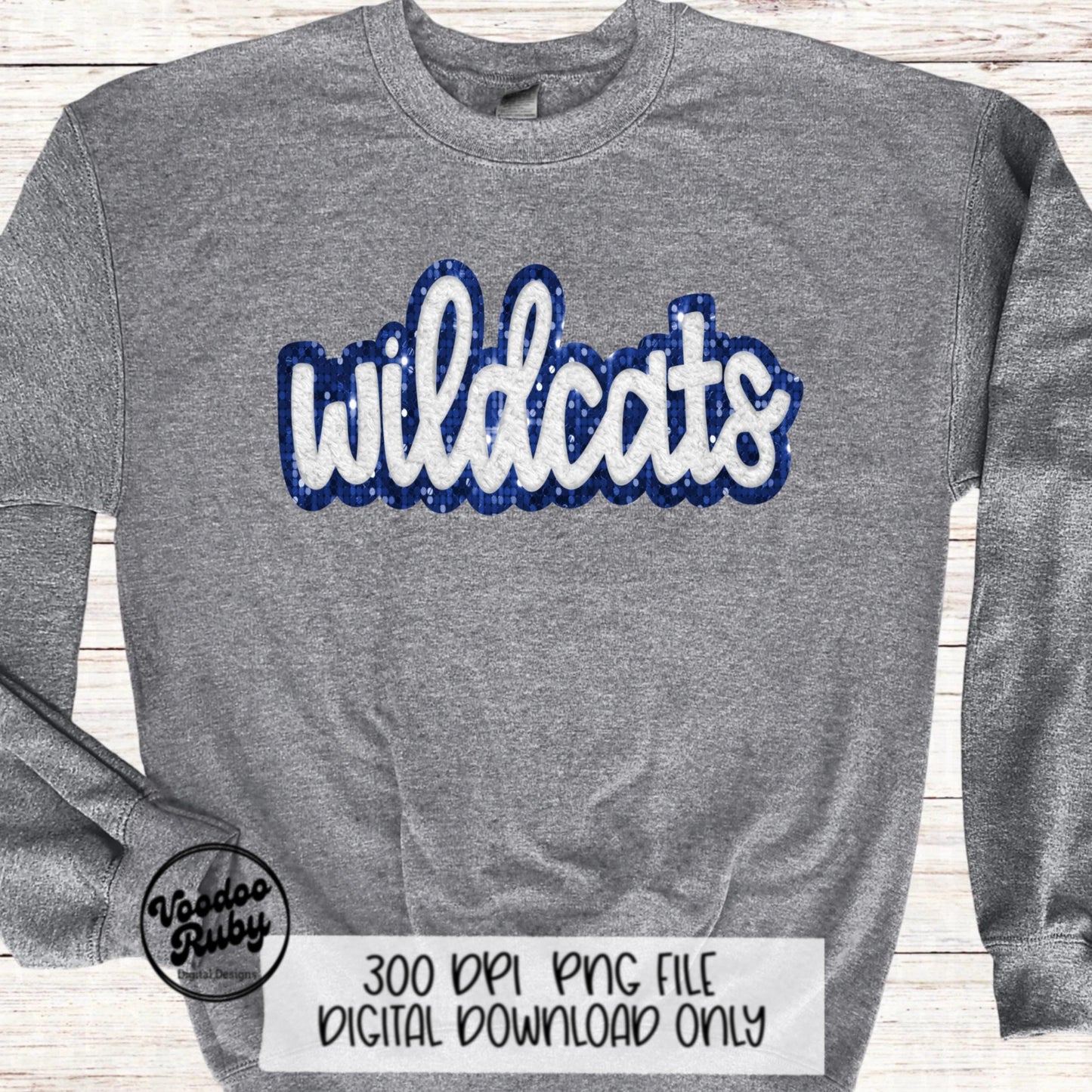 Wildcats PNG Design Hand Drawn Digital Download Sublimation Faux Chenille PNG Blue White Football png Wildcats DTF Printable