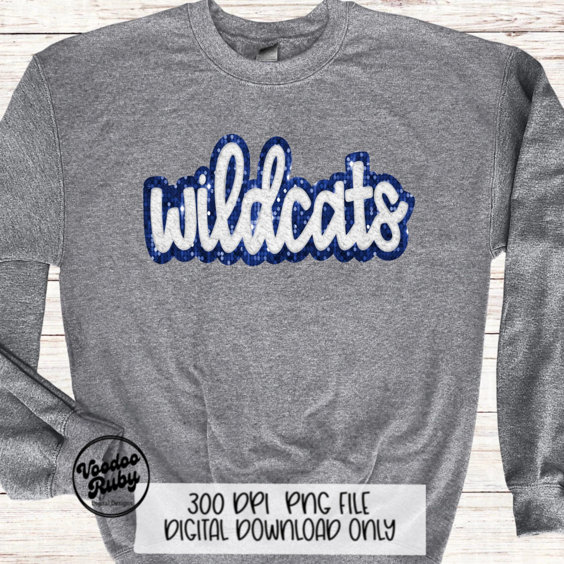 Wildcats PNG Design Hand Drawn Digital Download Sublimation Faux Chenille PNG Blue White Football png Wildcats DTF Printable