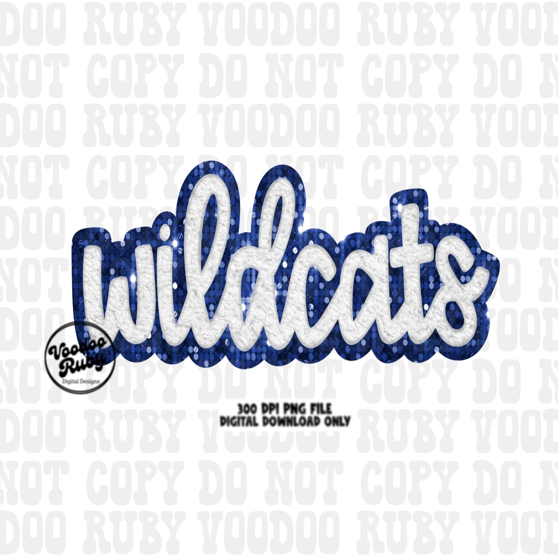 Wildcats PNG Design Hand Drawn Digital Download Sublimation Faux Chenille PNG Blue White Football png Wildcats DTF Printable